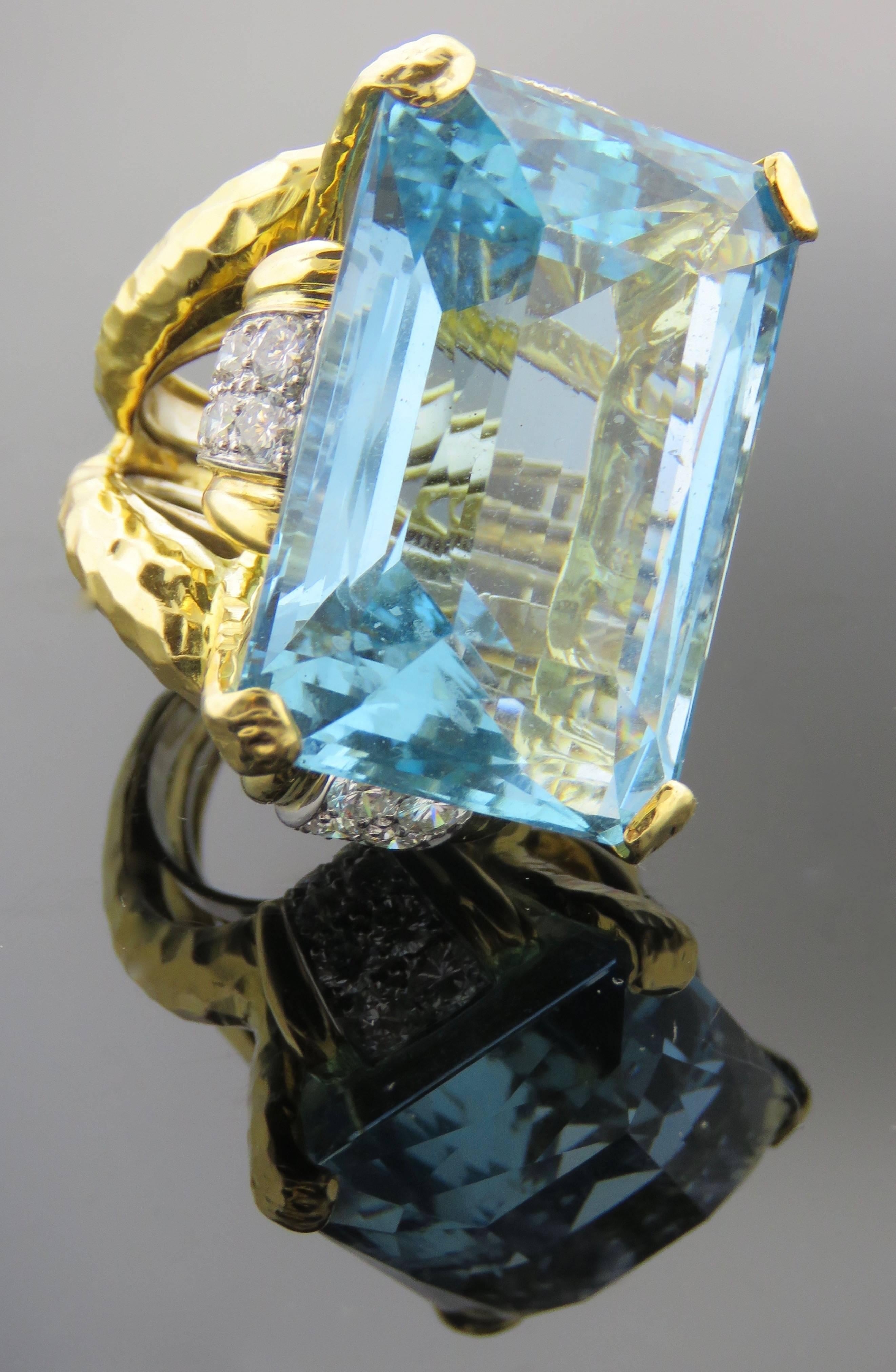 David Webb 69.9 Carat Aquamarine  Diamond  Gold Platinum  Ring 2