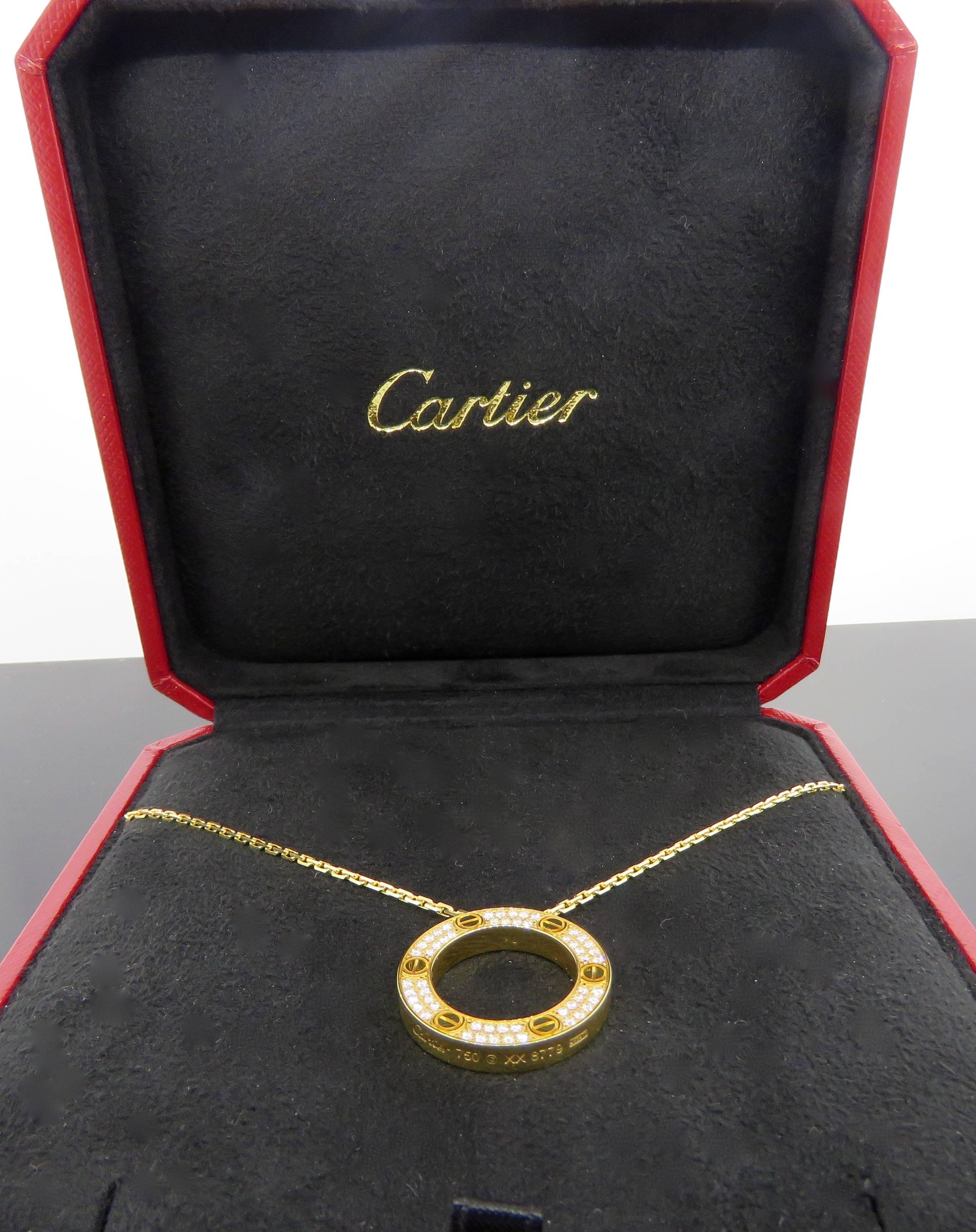 Cartier Diamond Pave Love Necklace  In Excellent Condition In New York, NY