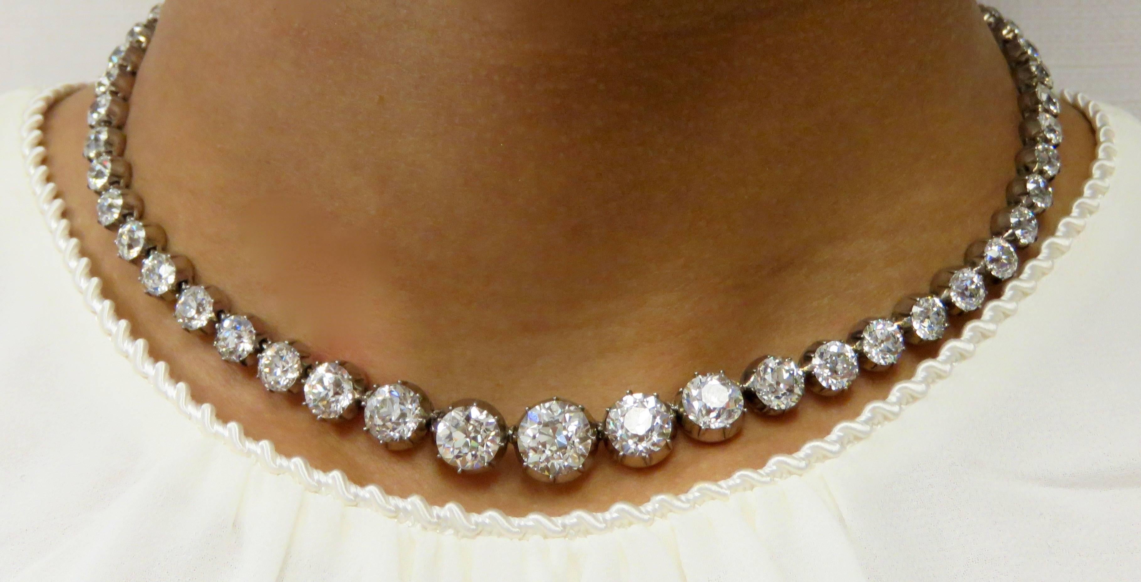 Women's  Antique Graduated Diamond Riviere Necklace