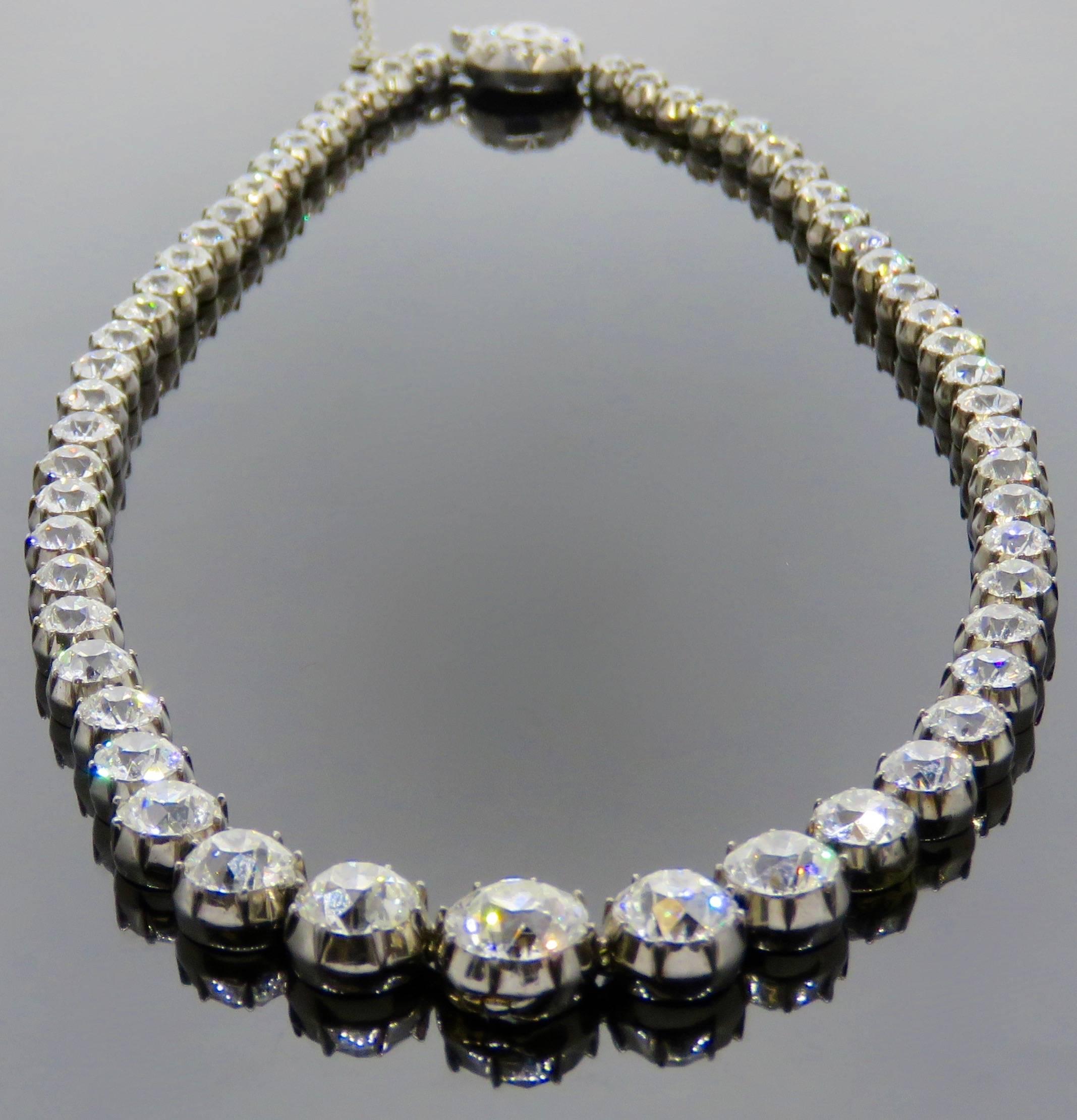 The necklace has 66 Old Mine Diamonds weighing approximately 30 Carats total weight. 
