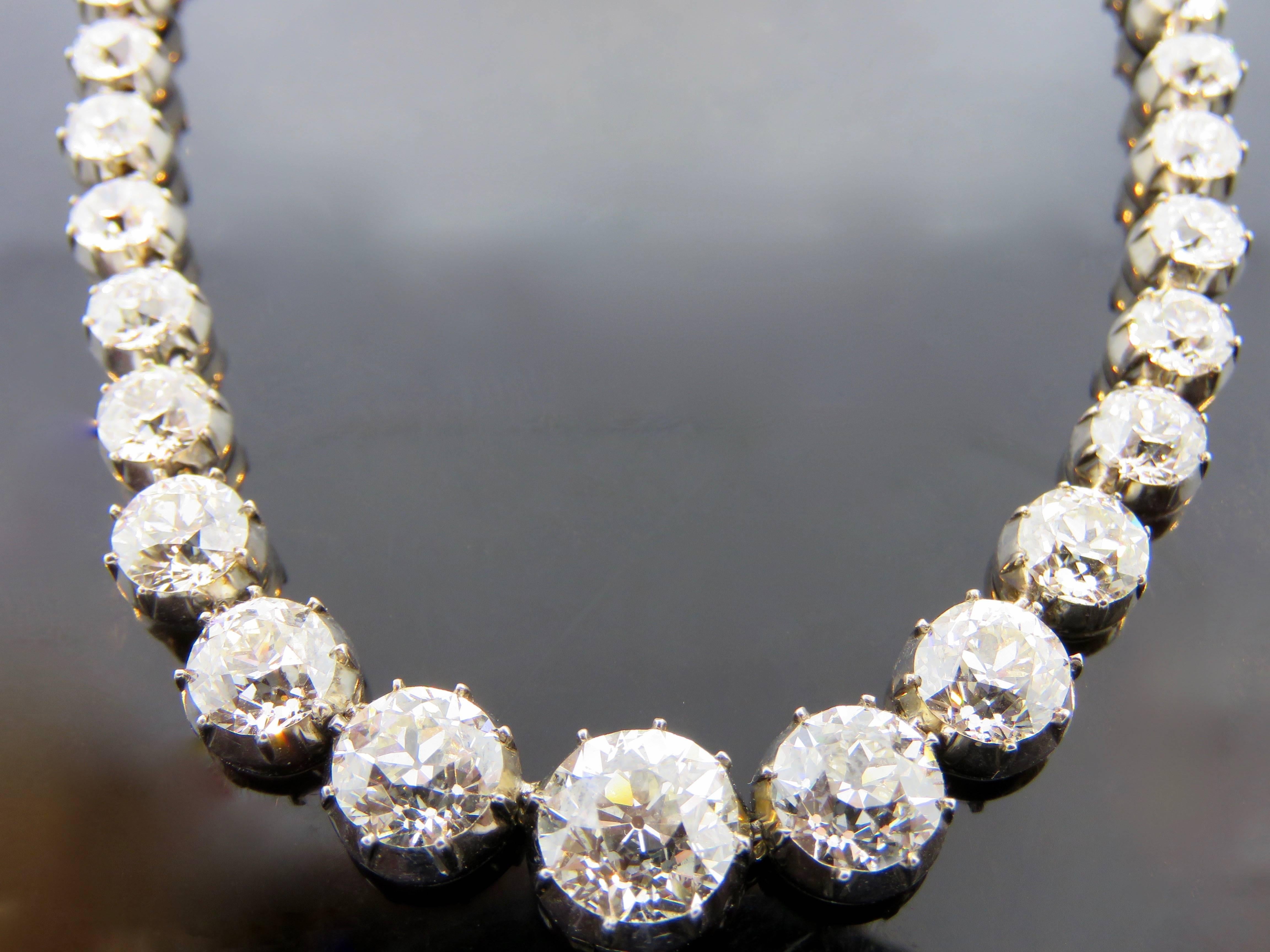  Antique Graduated Diamond Riviere Necklace In Excellent Condition In New York, NY