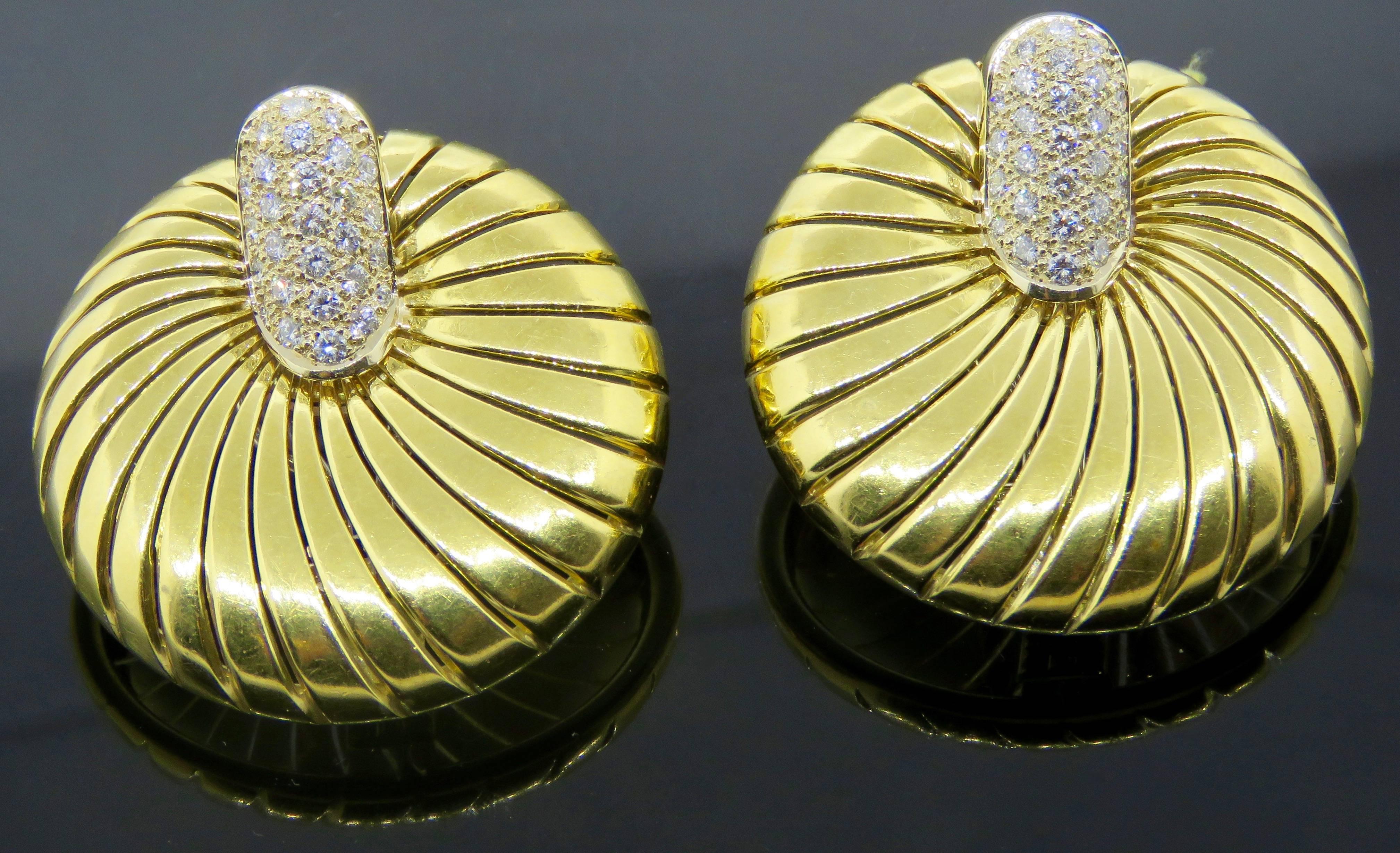 Demner 18K Yellow Gold Diamond Sea Shell Earrings 1