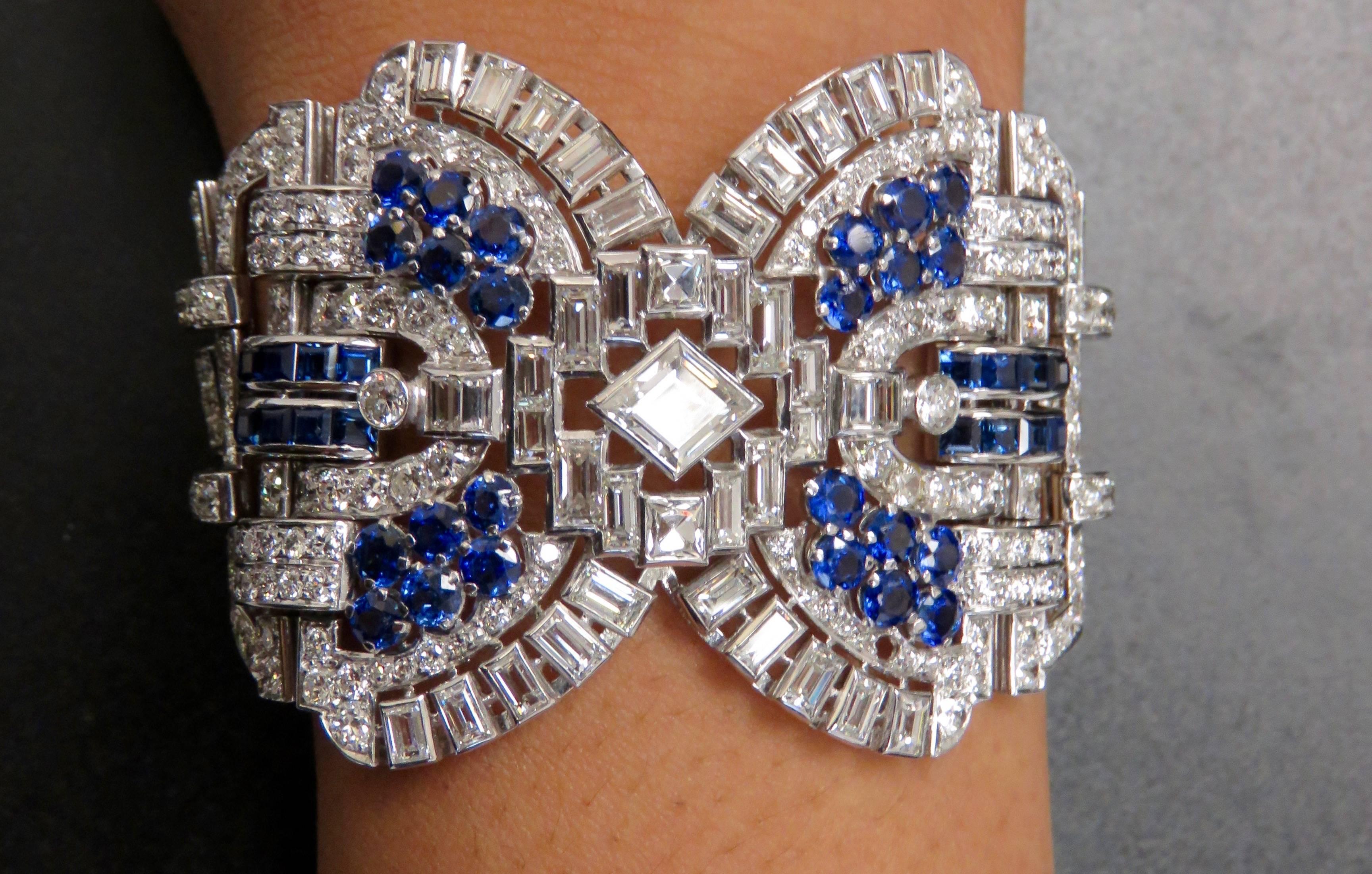 Sapphire Diamond Platinum Convertible Bracelet Choker Necklace 2