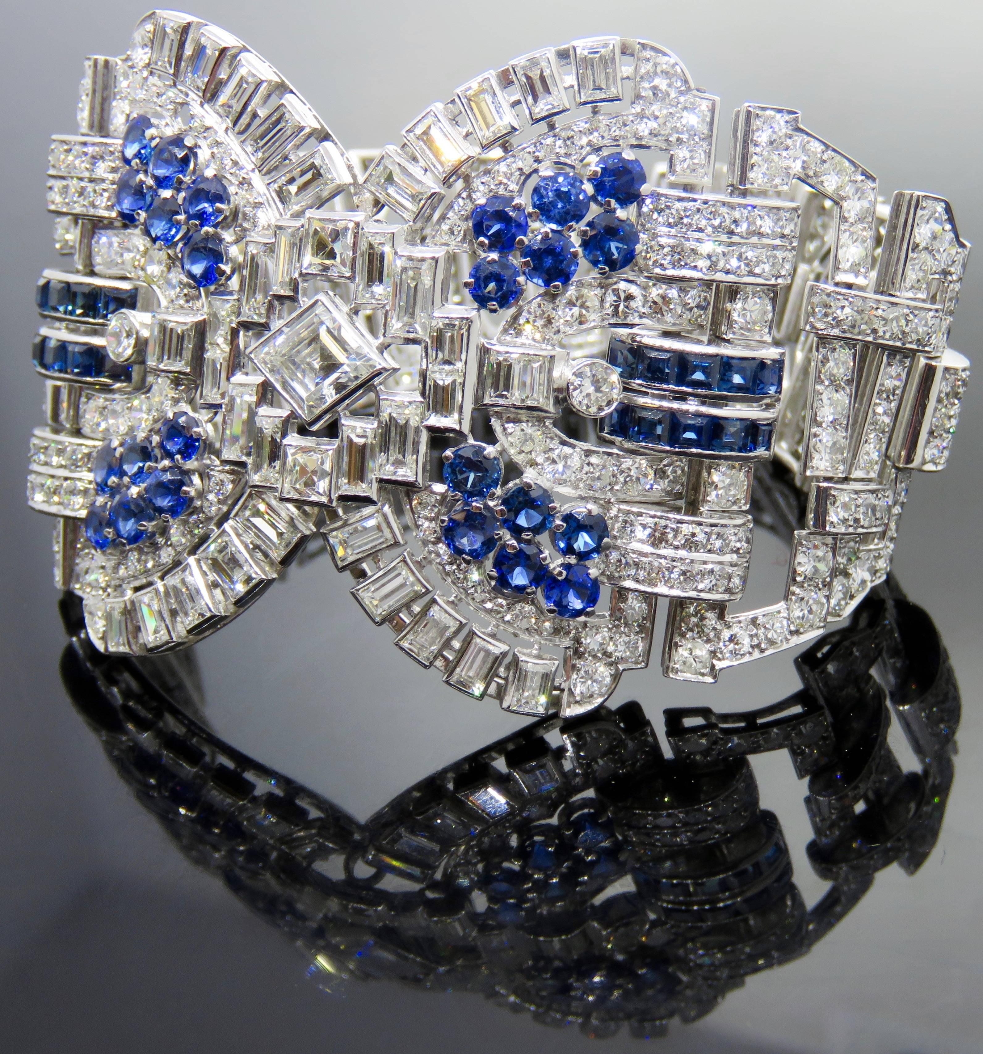 Women's Sapphire Diamond Platinum Convertible Bracelet Choker Necklace