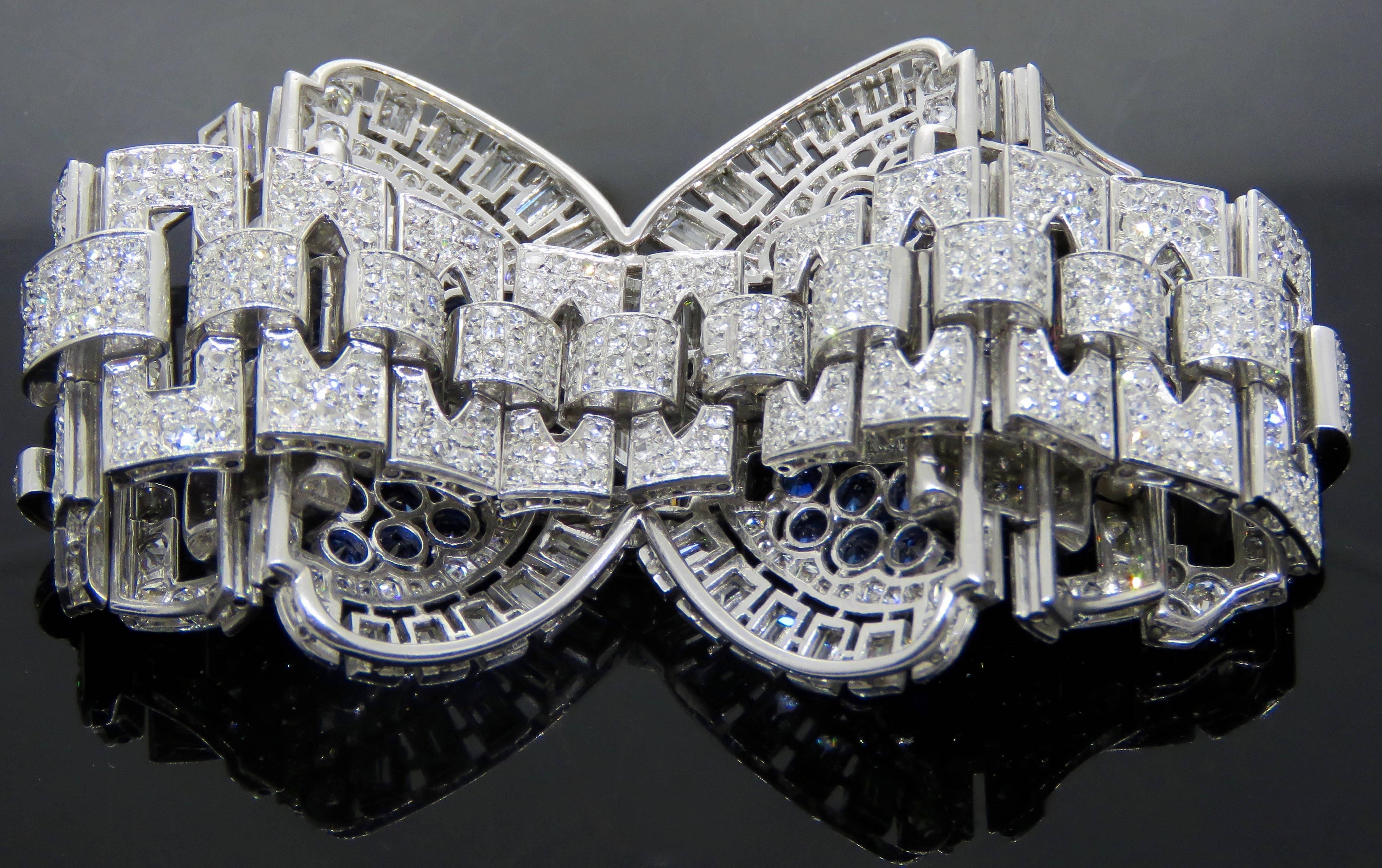 Sapphire Diamond Platinum Convertible Bracelet Choker Necklace 1