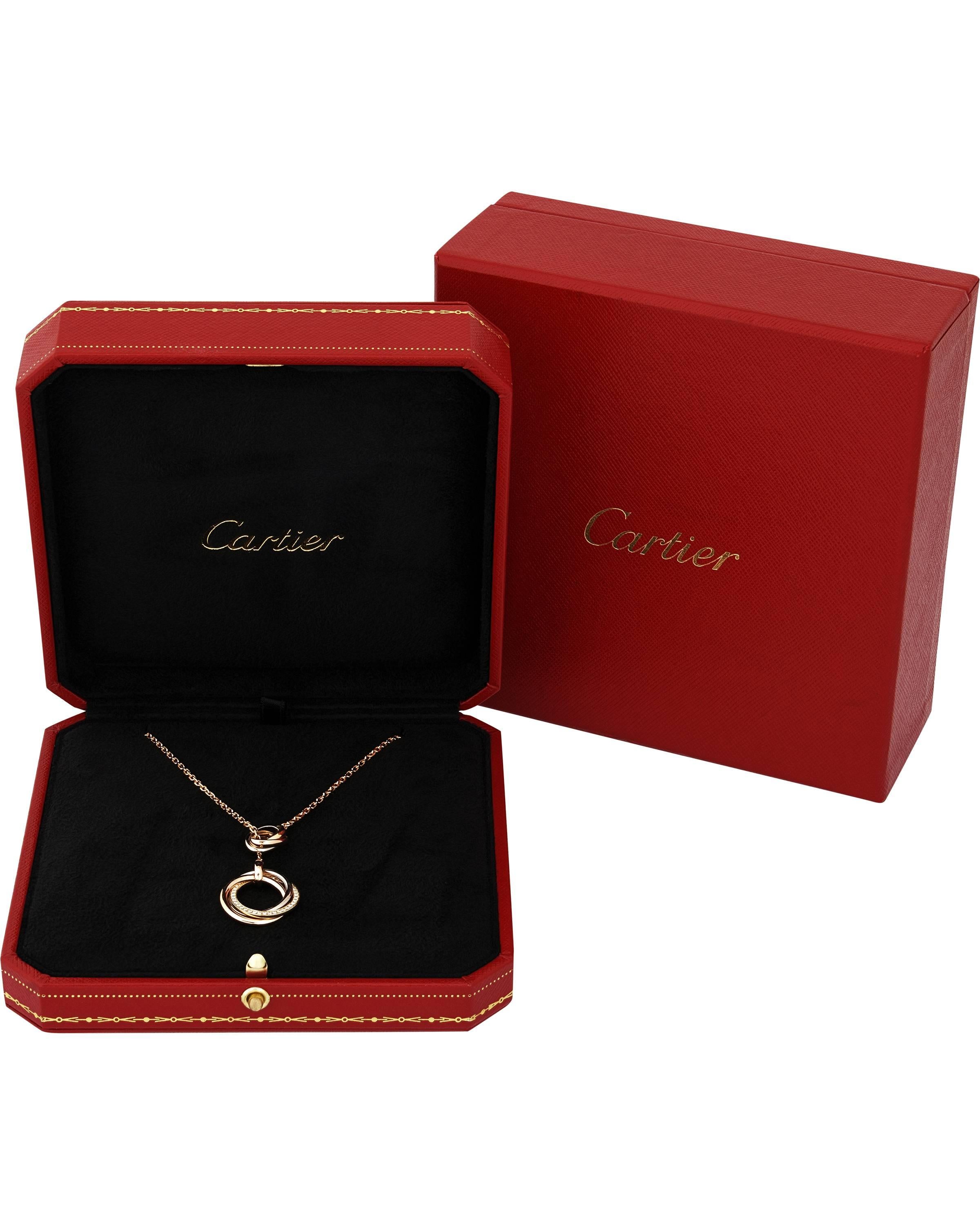Cartier Diamond Yellow White and Rose Gold Trinity Necklace In New Condition In New York, NY