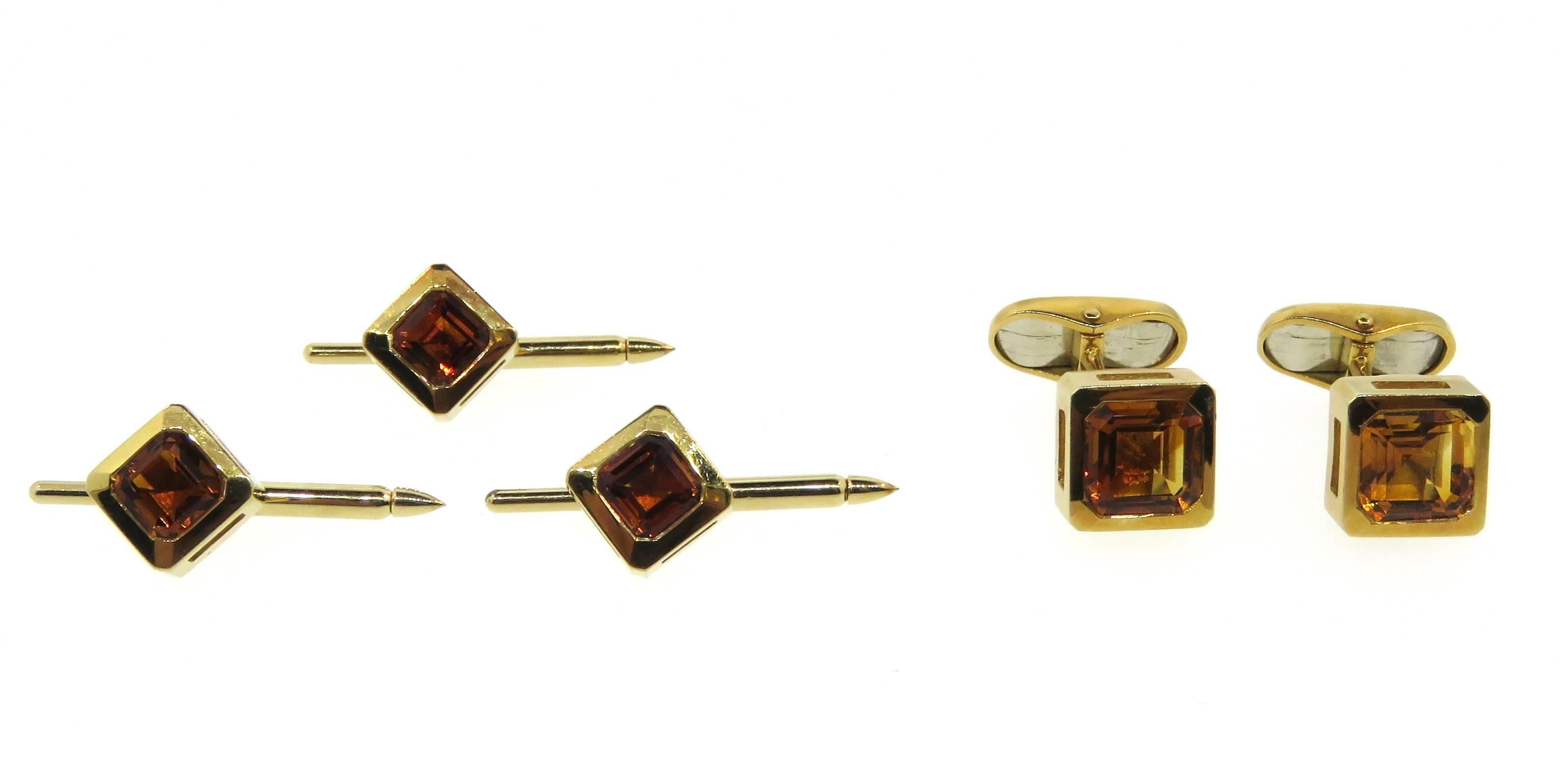 Cartier 18K Yellow Gold Smoky Topaz Cufflinks and Shirt Studs Set 1