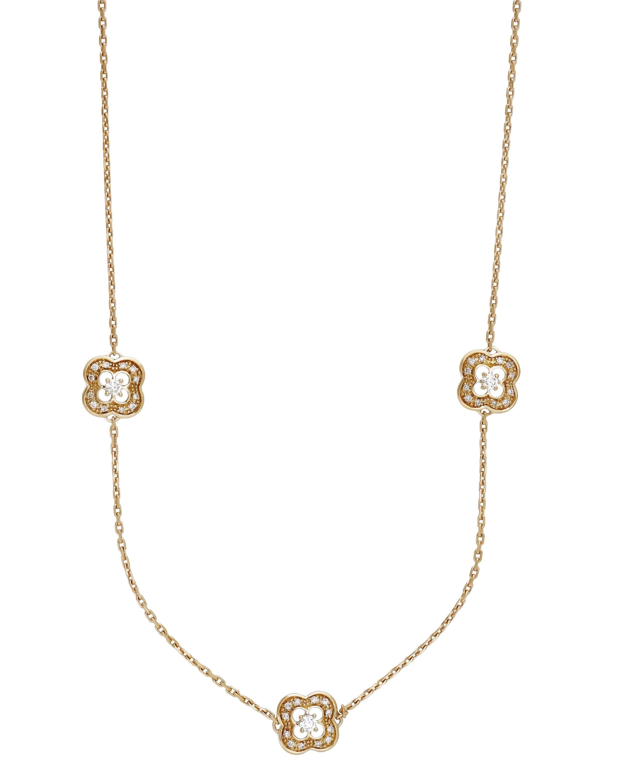 Mauboussin 18K Yellow Gold Diamond Floral Necklace Length: 36.5