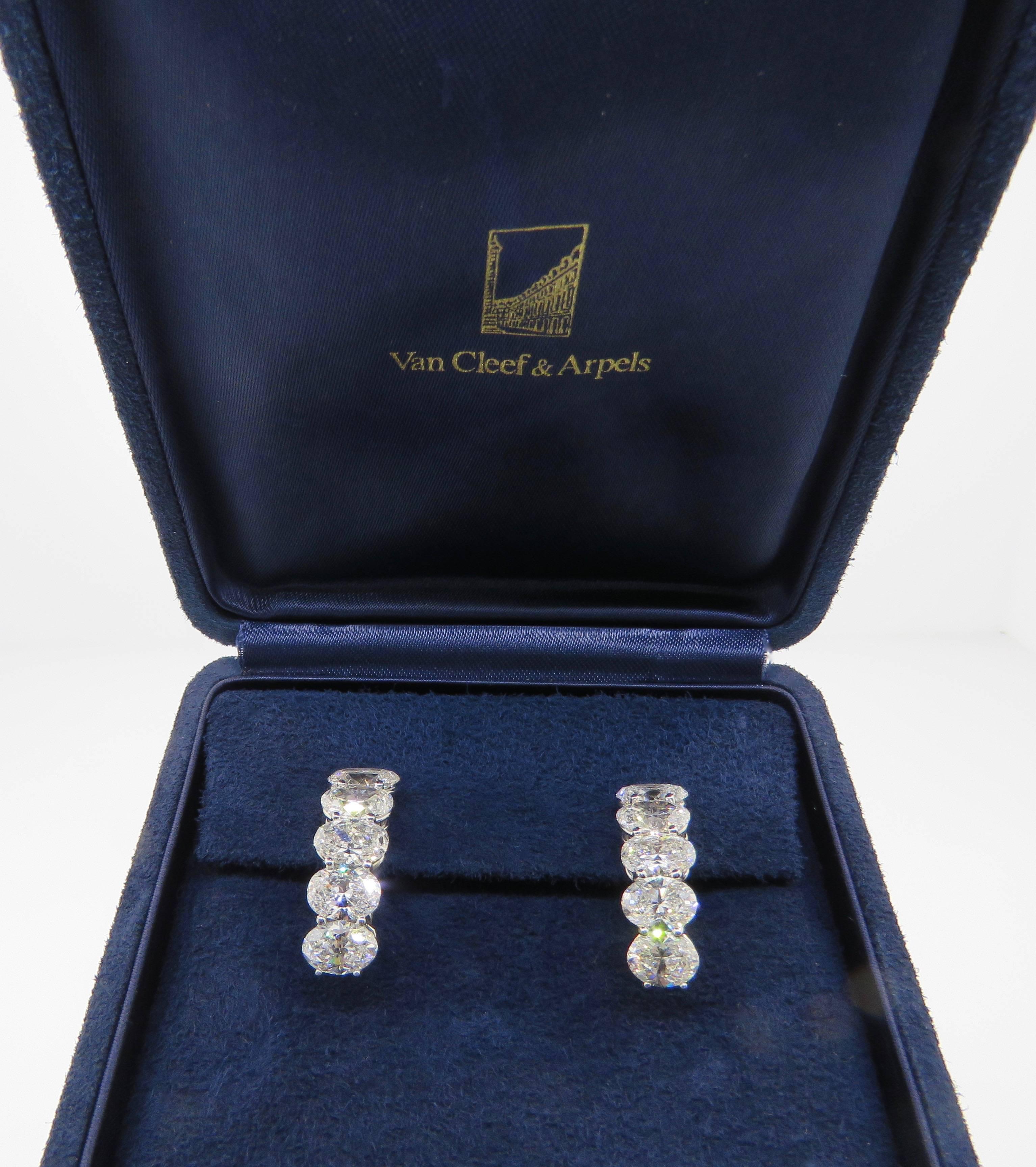 Van Cleef & Arpels Platinum Oval Diamond Earrings In New Condition In New York, NY