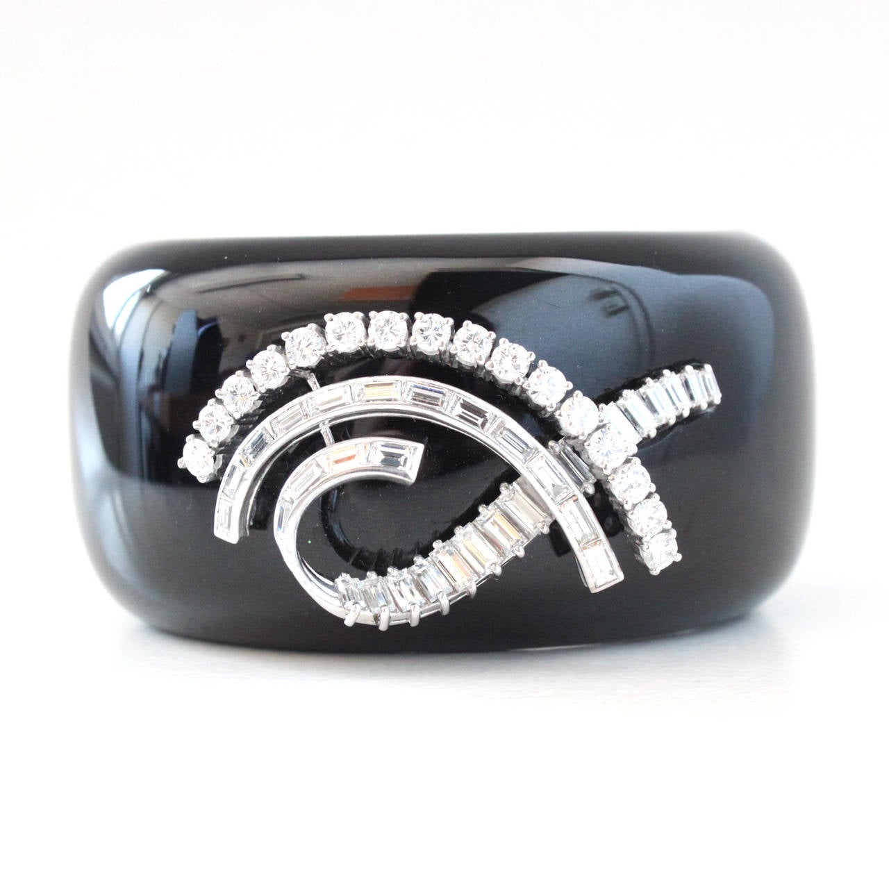 Diamond Black Jade Cuff Bangle