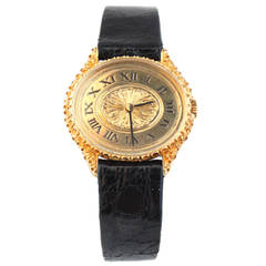 Retro Buccellati Girard-Perregaux Gold and Leather Wristwatch