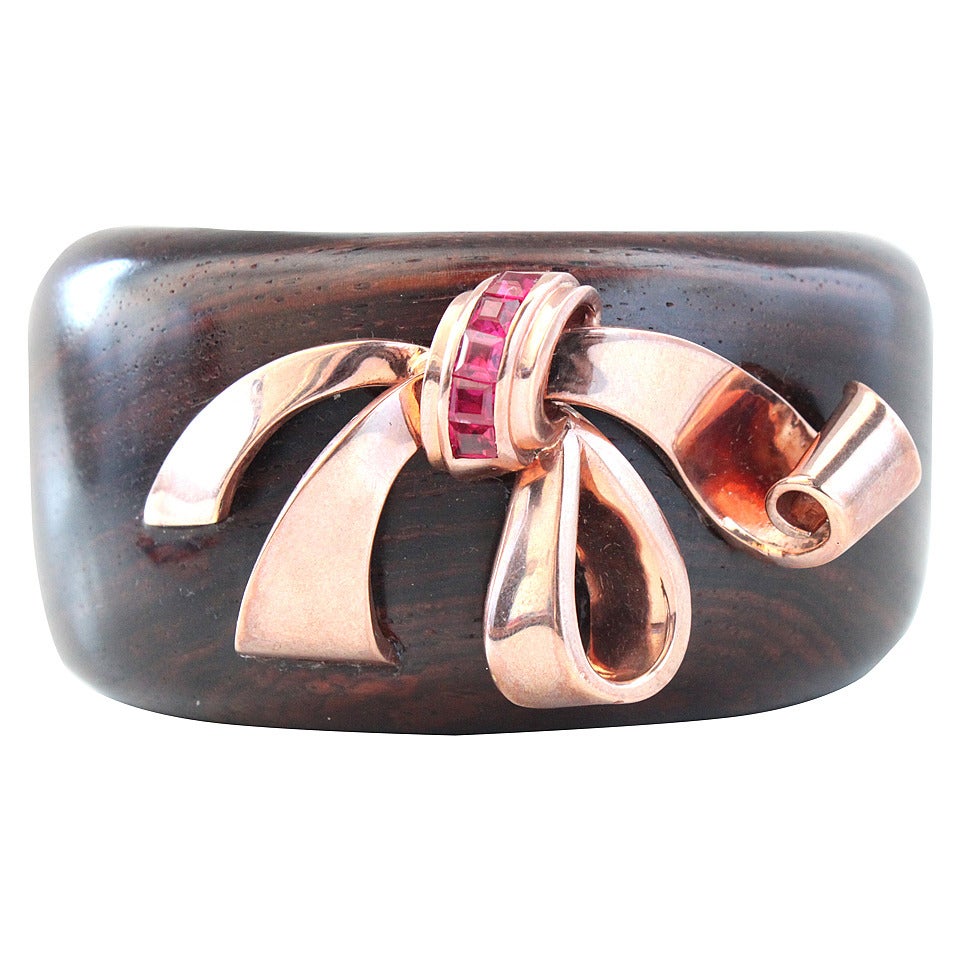 Retro Ruby Wood Cuff Bangle