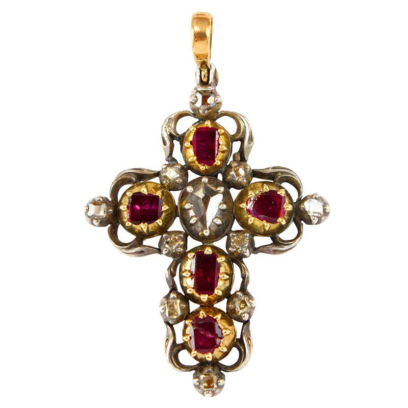 Georgian Ruby Diamond Silver Gold Cross Pendant at 1stDibs | georgian ...