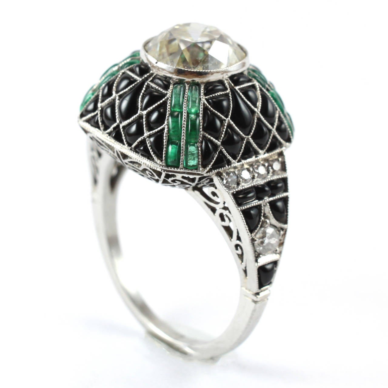 Pretty Diamond Emerald Onyx Diamond Ring For Sale at 7stdibs Pretty Diamond Emerald Onyx Diamond Ring For Sale at 7stdibs