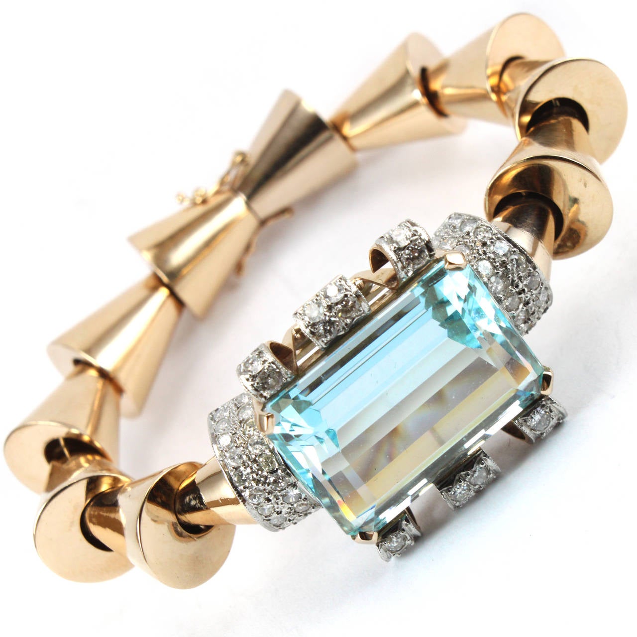 Retro Aquamarine Gold Bracelet In Excellent Condition In Idar-Oberstein, DE