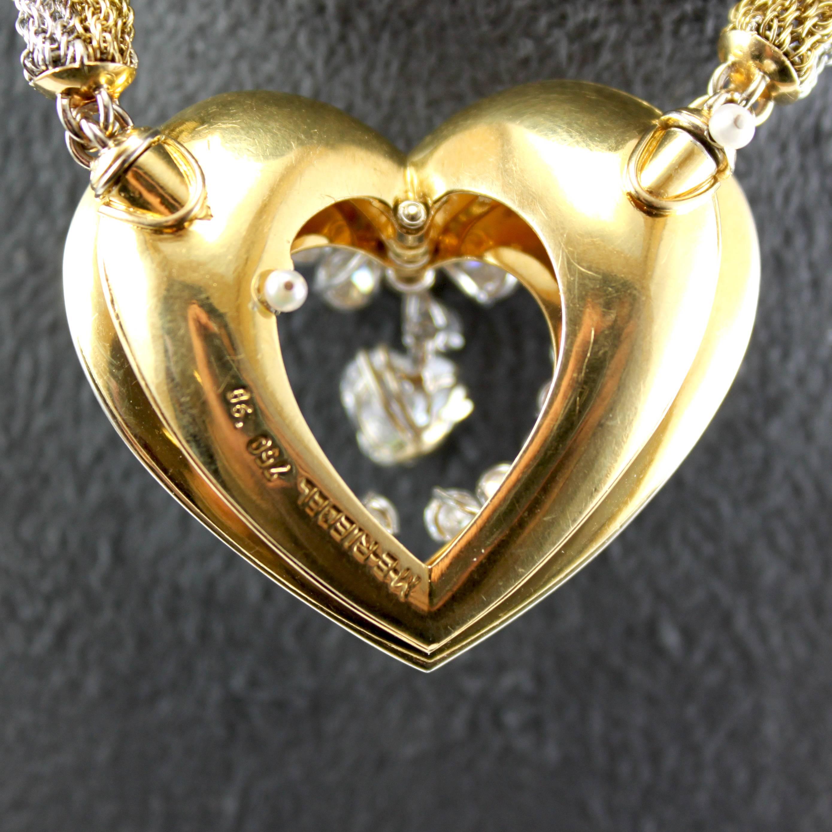 Modern ME Riedel Diamond 18K Yellow Gold Heart Pendant Necklace
