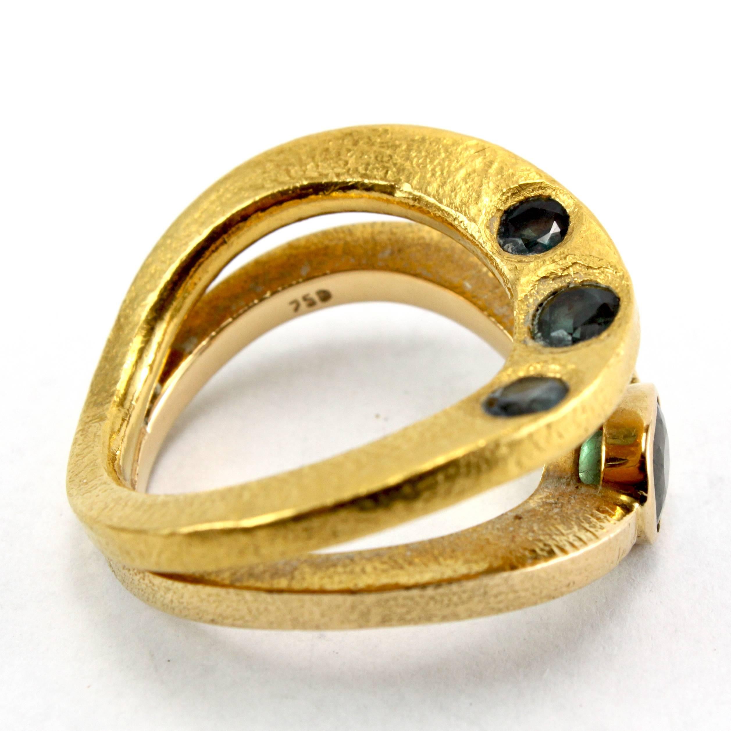Women's or Men's 22K Textured Yellow Gold 1970s Biegel Alexandrite Ring