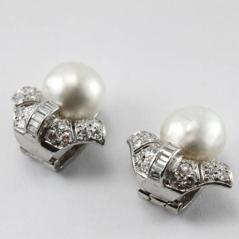 1920s Important Art Deco Natural Pearl Diamond Platinum Earclips For ...
