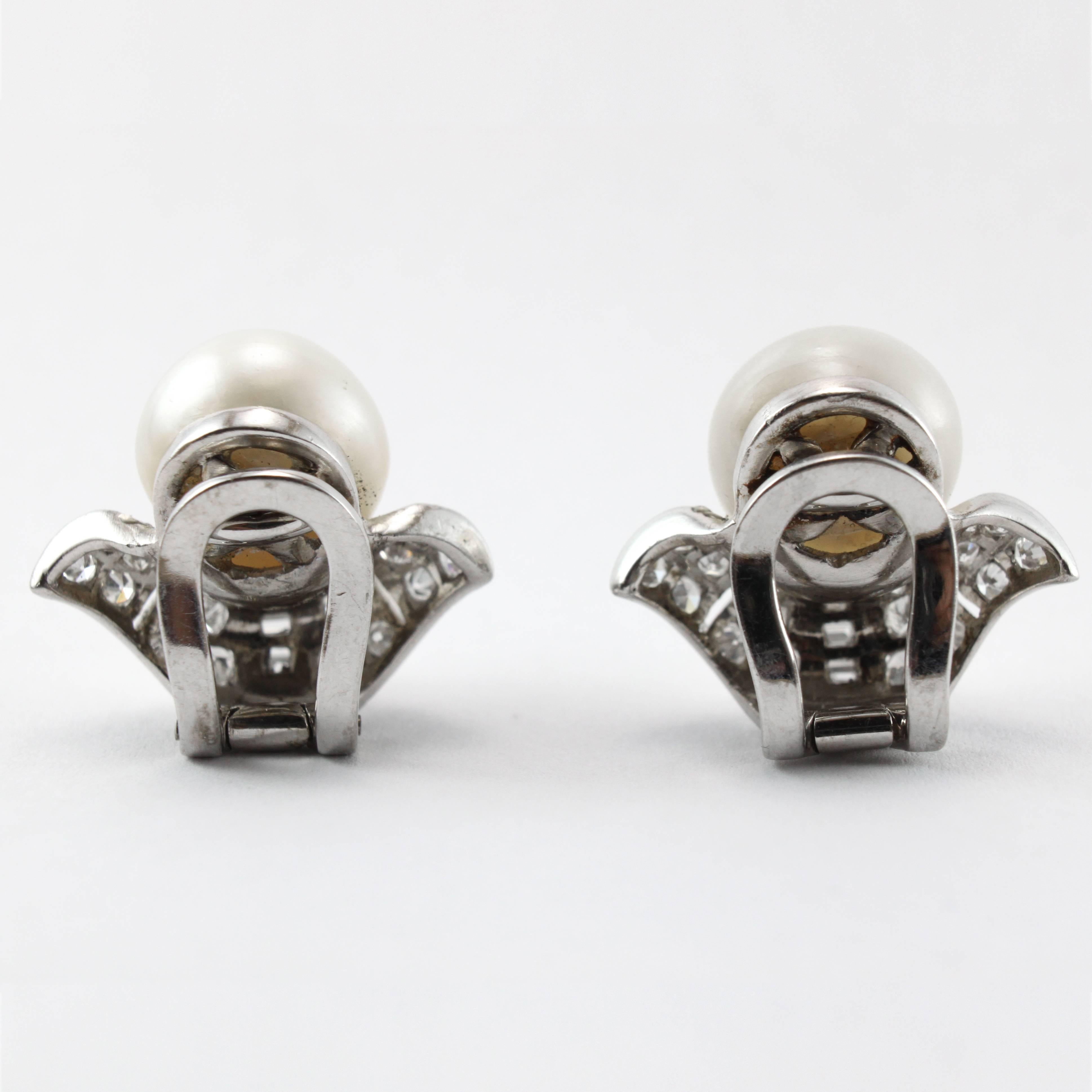 Women's 1920s Important Art Deco Natural Pearl Diamond Platinum Clip-On Earrings For Sale