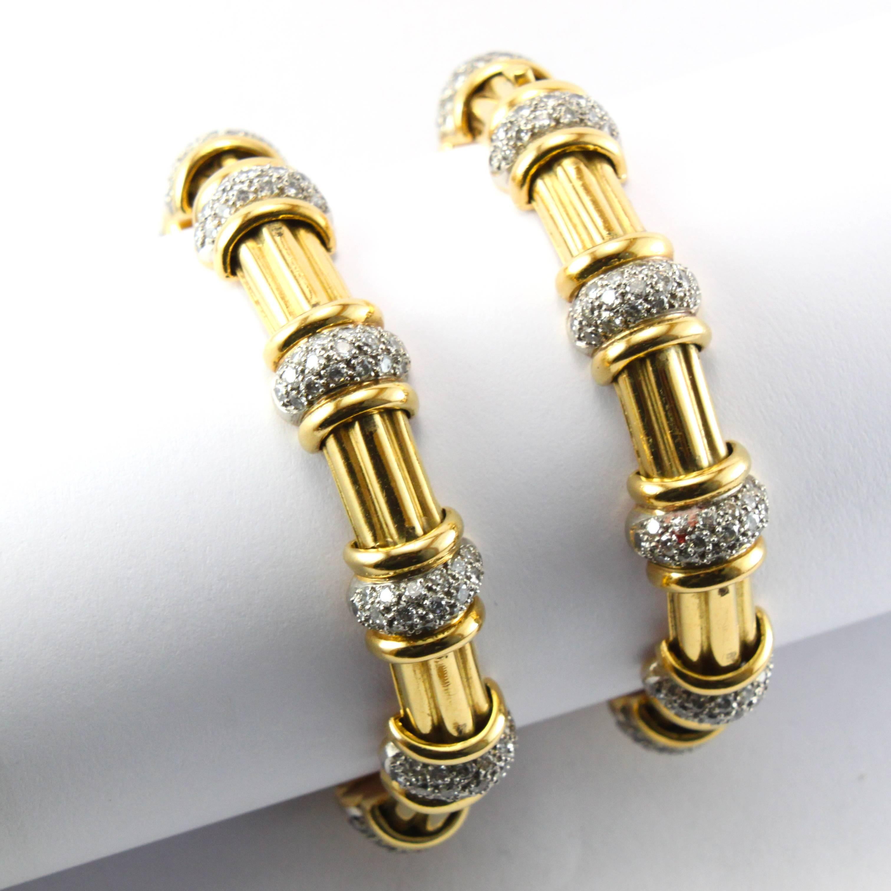 Pair of Diamond Gold Bamboo Bracelets 1