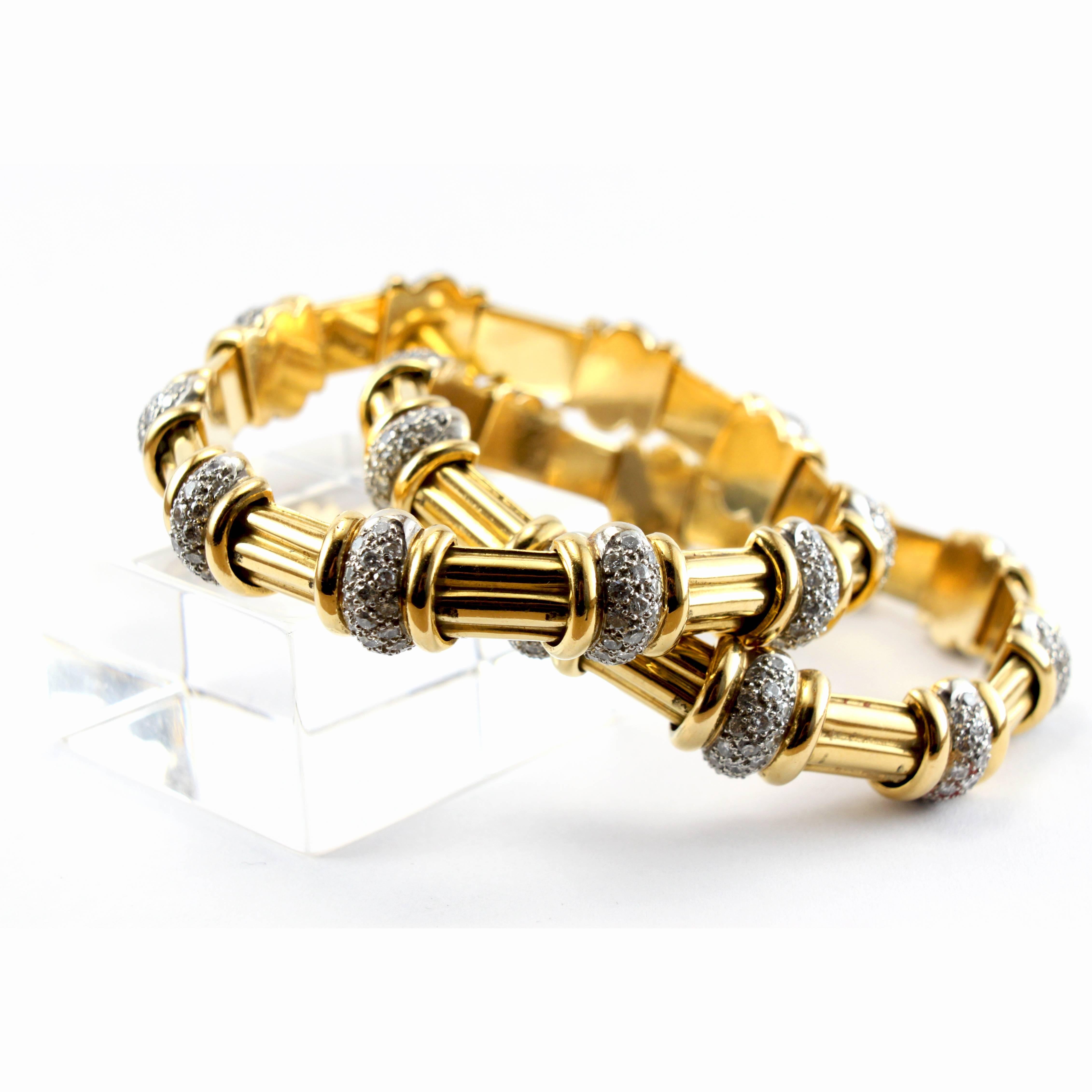 Pair of Diamond Gold Bamboo Bracelets 2