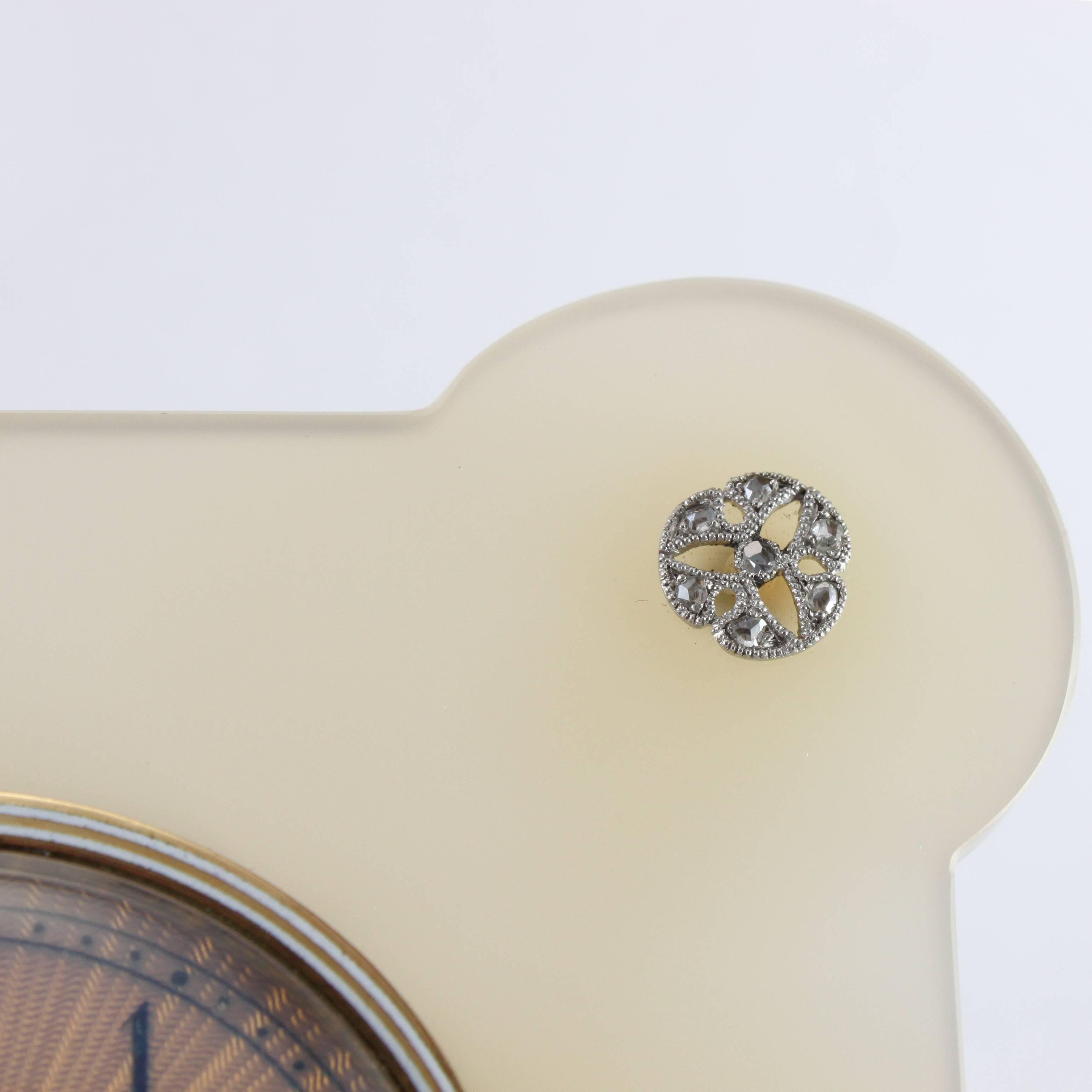 Women's or Men's Tiffany & Co. Art Deco Enamel Agate Diamond Desk Clock