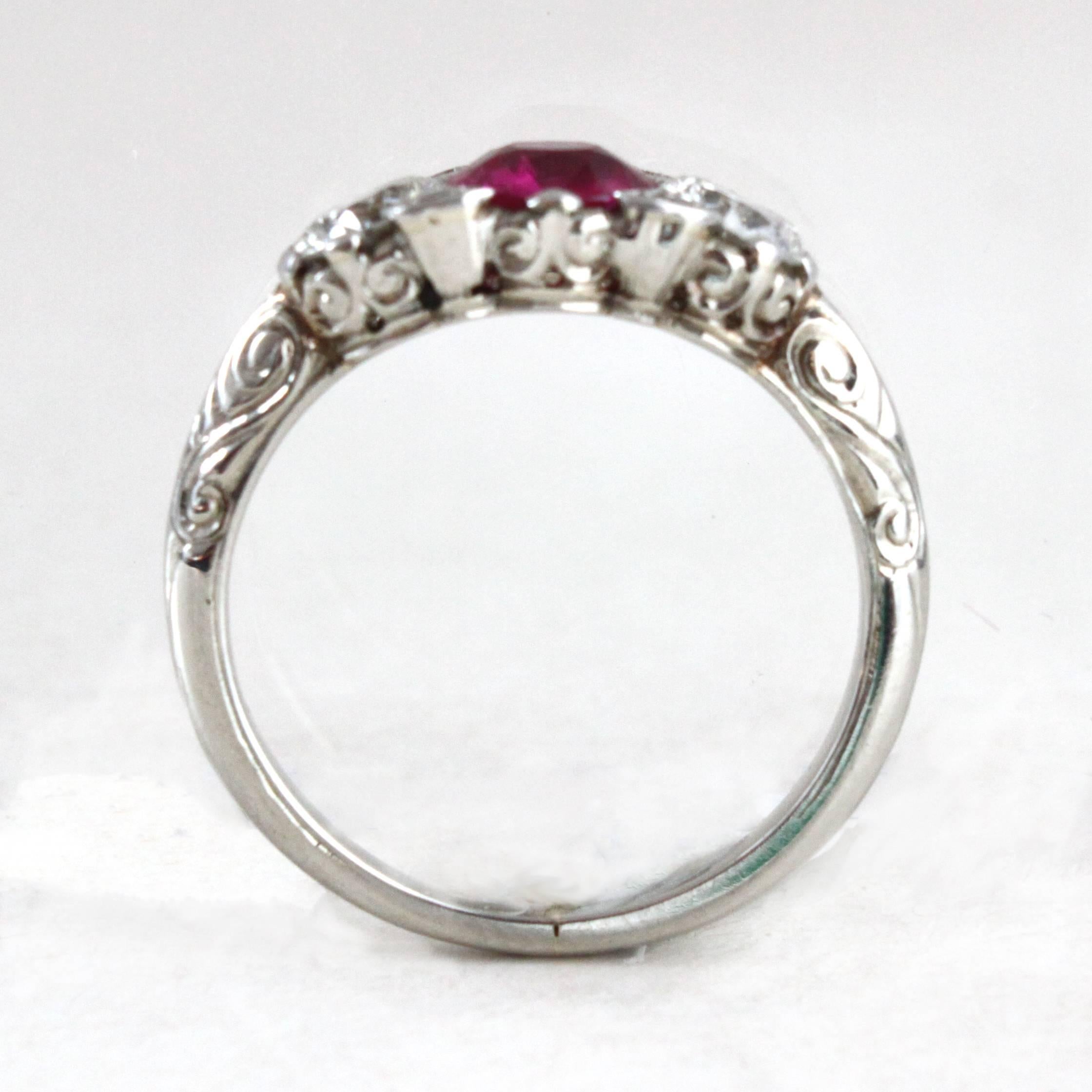 Women's Edwardian Burmese Ruby Diamond Gold Ring