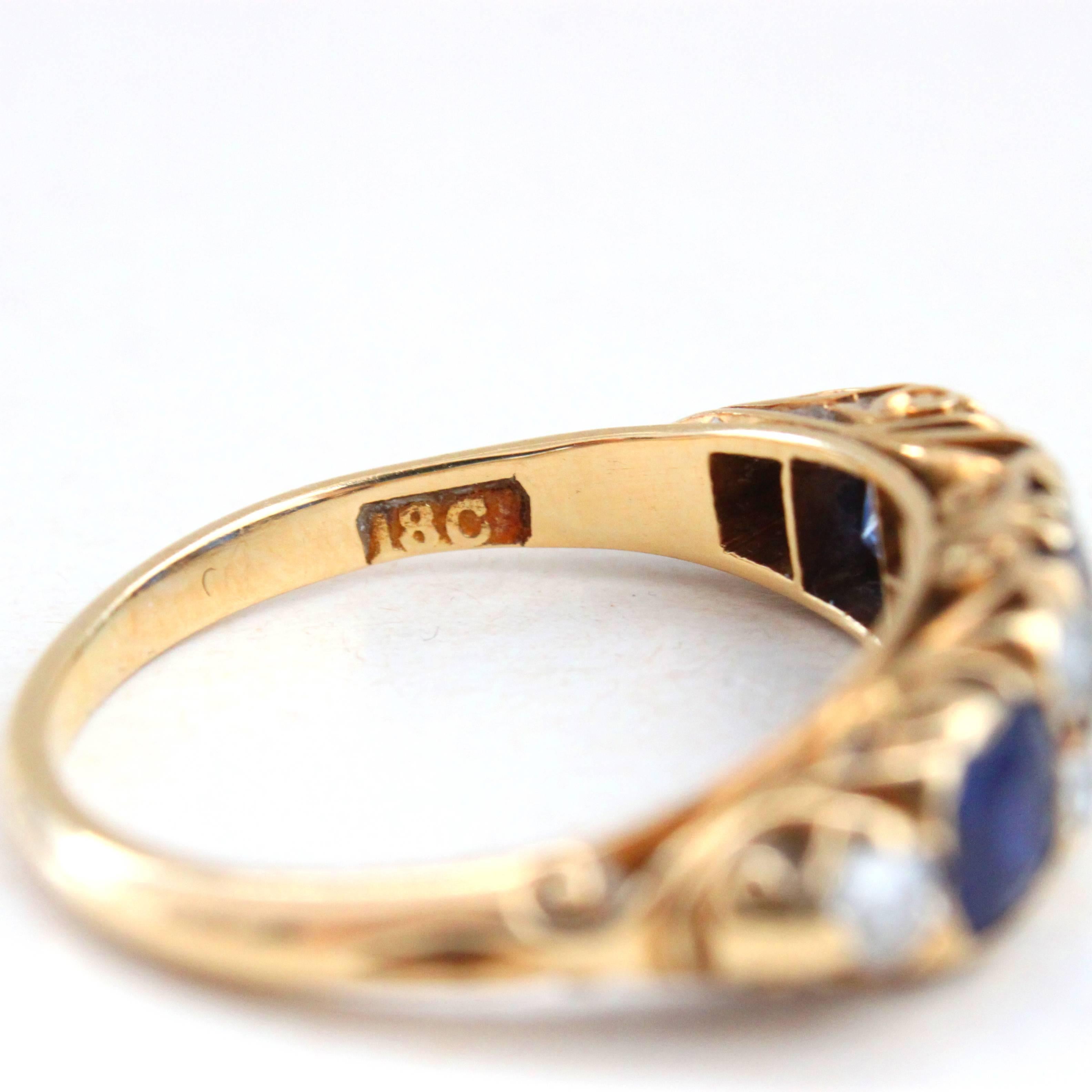 Women's or Men's Victorian Sapphire Diamond Gold Ring