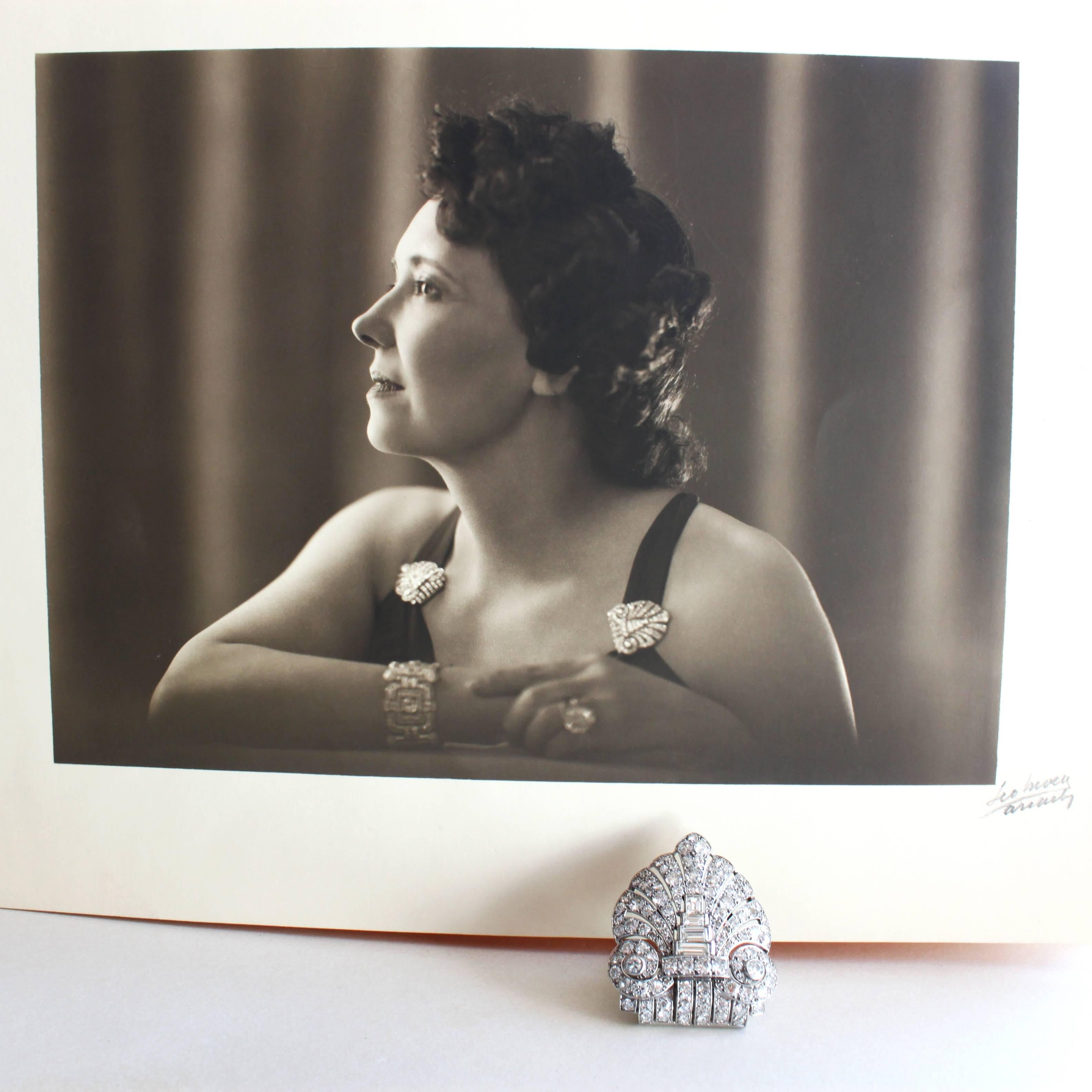 Women's 1920s Bernard Blechmann French Art Deco Diamond Platinum Clip