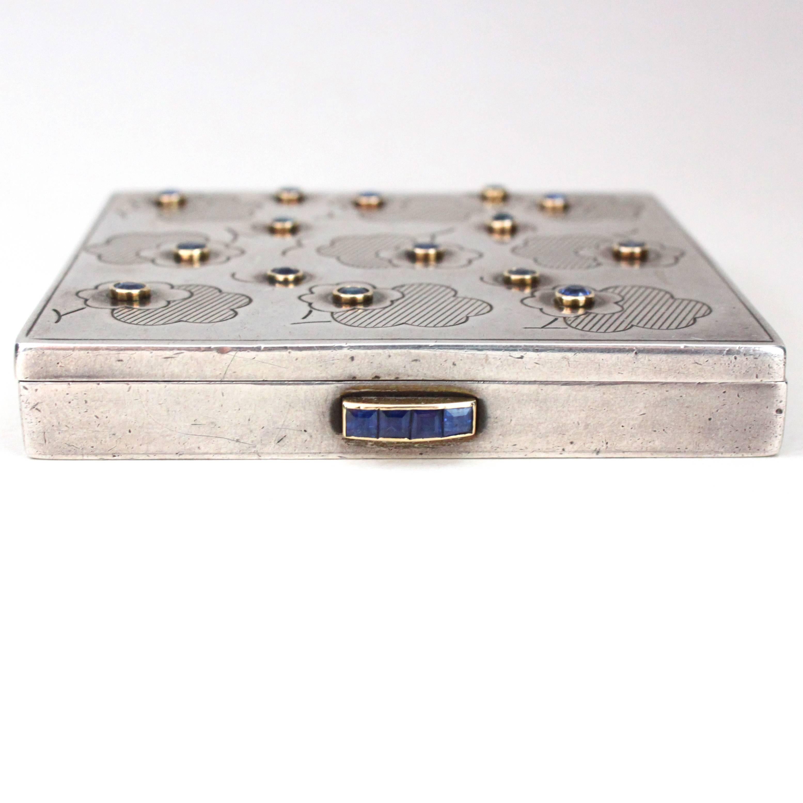 Mellerio Dits Meller Saphir Silber Vanity Compact Box (Retro)