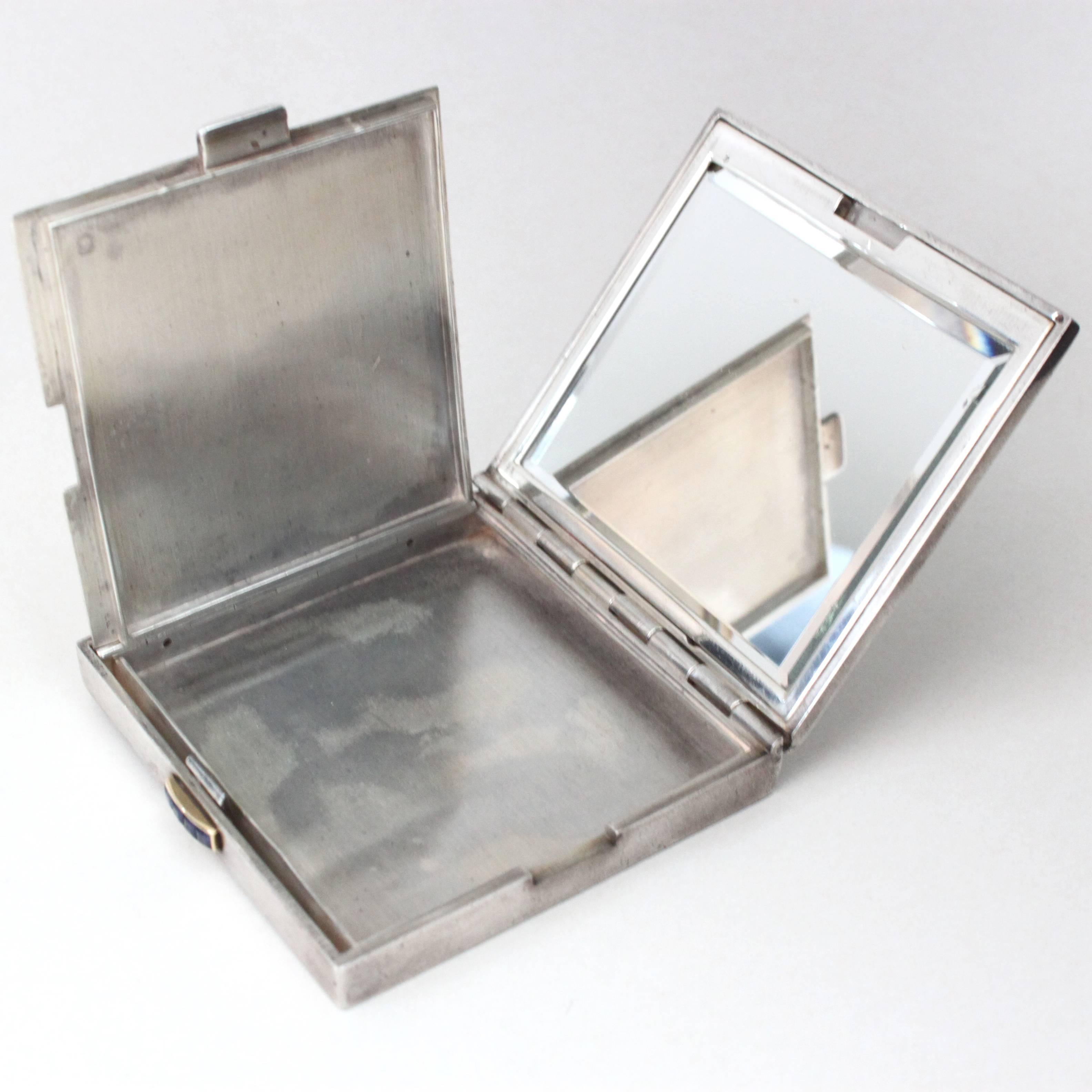 Mellerio Dits Meller Sapphire Silver Vanity Compact Box In Good Condition In Idar-Oberstein, DE