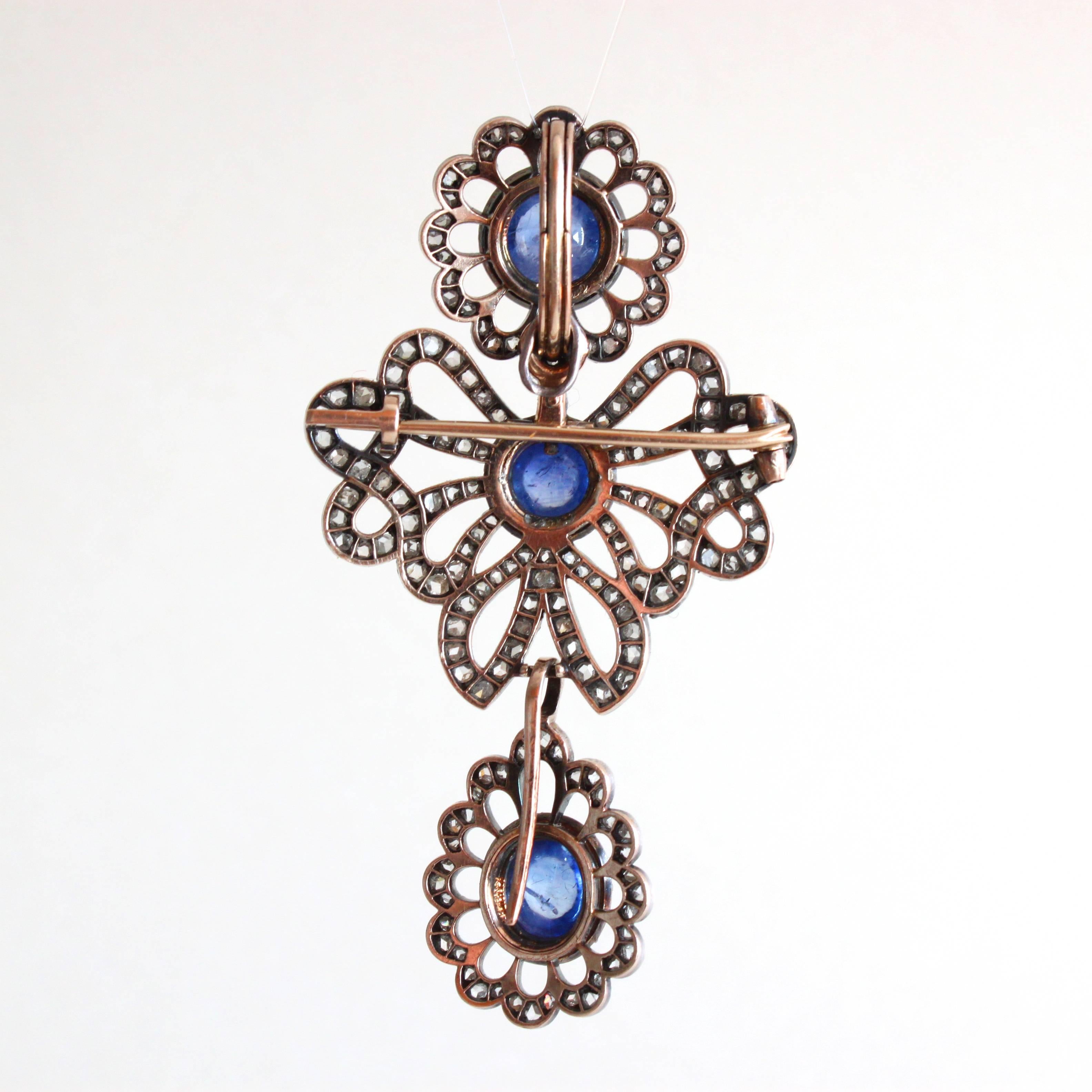 Women's Victorian Sapphire Diamond Silver Gold Earrings Pendant Brooch Set