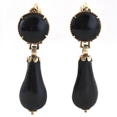 Antique 1870s Victorian Onyx Gold Pendant Earrings