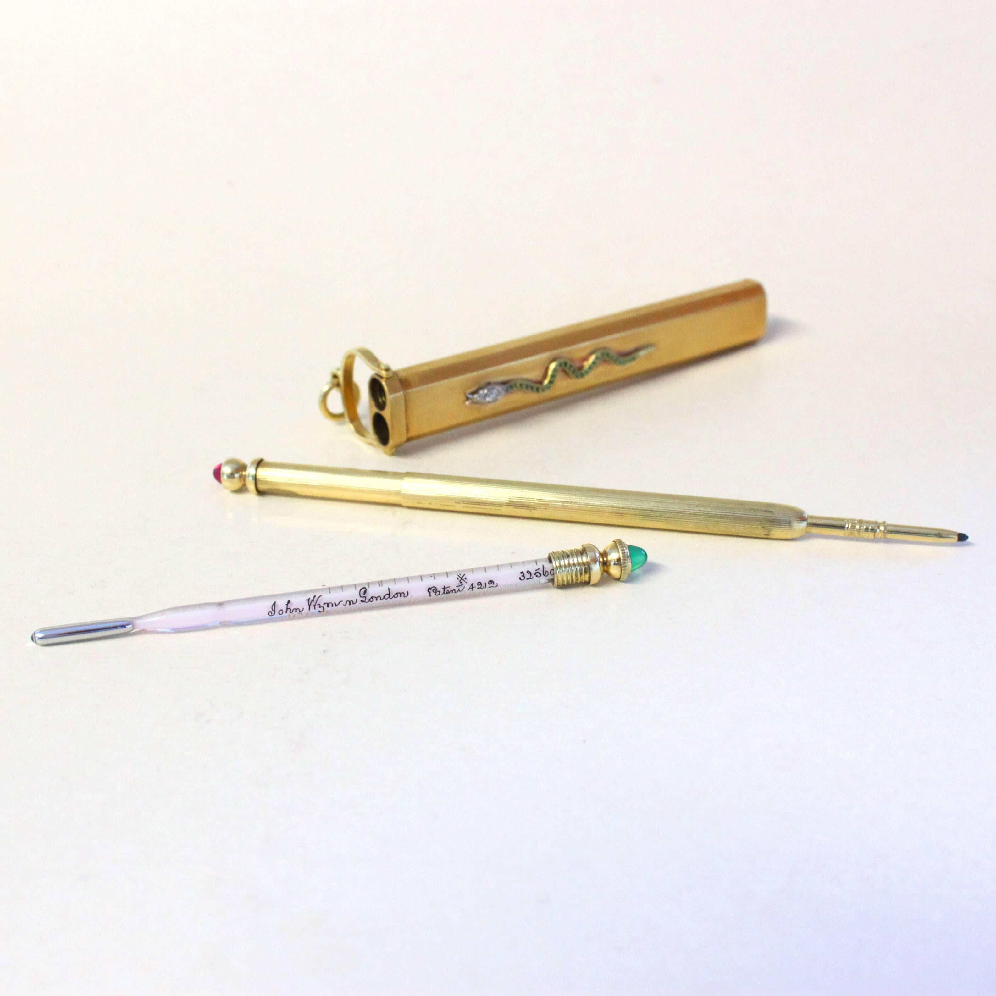 Art Nouveau 1917 Antique Doctor's Gold Thermometer Pencil Pendant