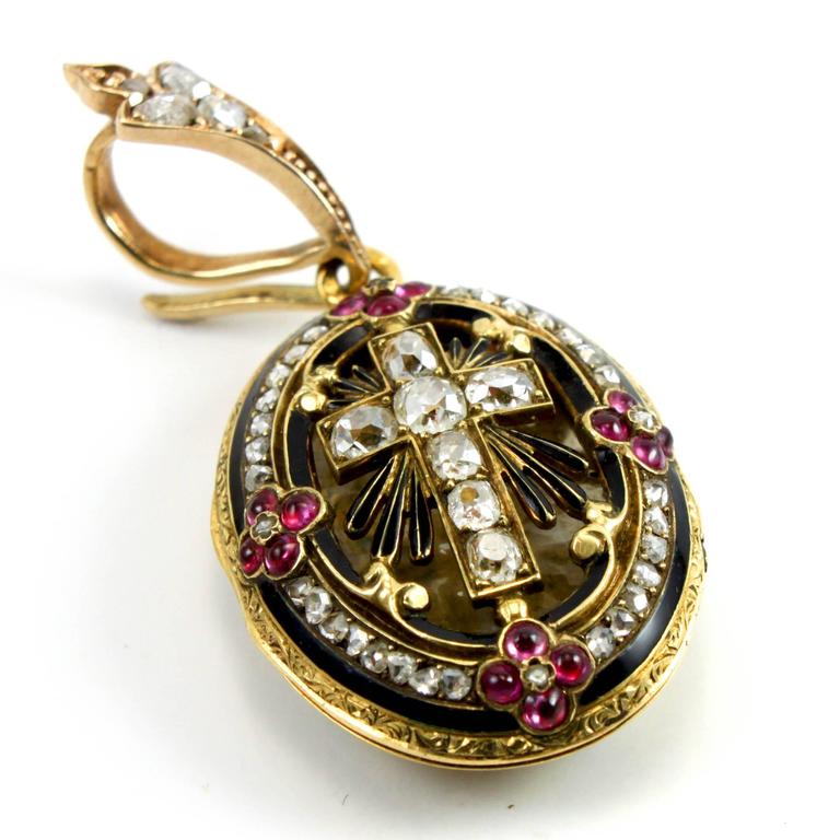 Diamond and Ruby Cross Pendant Locket, circa 1860s For Sale at 1stdibs