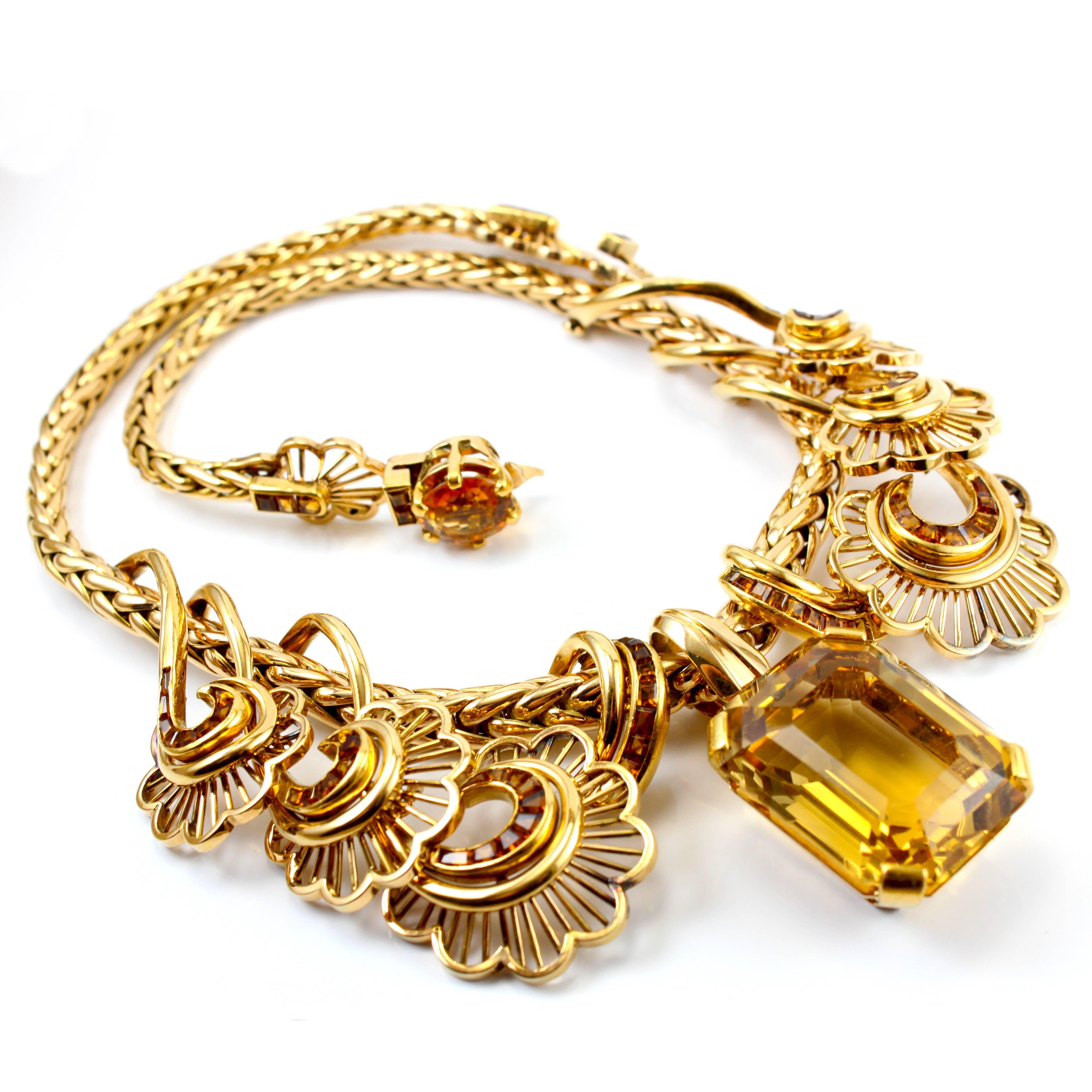 Women's 18K Gold Citrine Retro French Necklace 