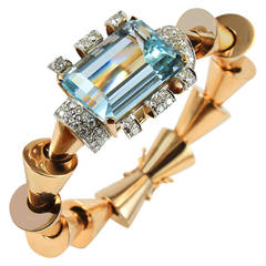 Retro Aquamarine Gold Bracelet