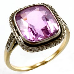 Gold Edwardian Pink Topaz and Diamond Ring