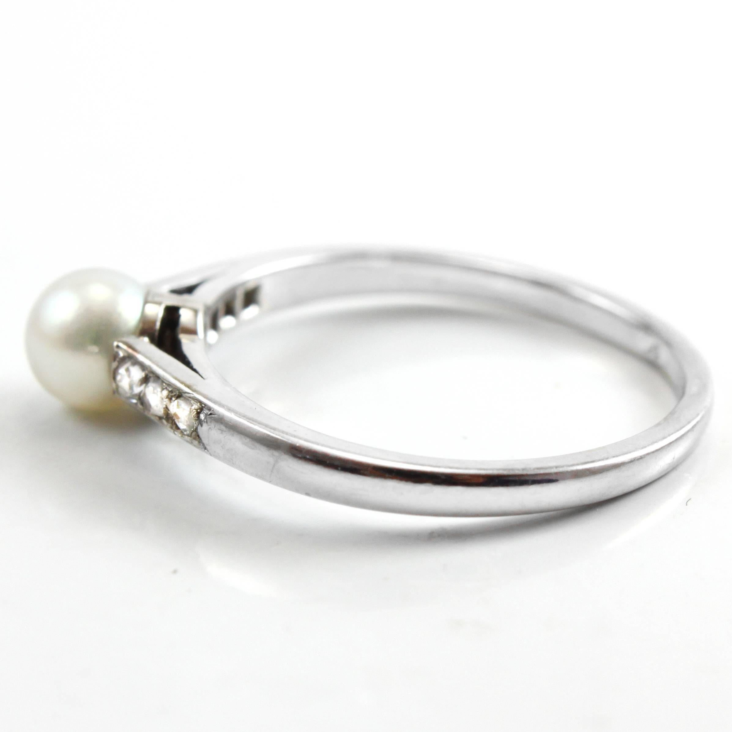 Round Cut Natural Pearl and Diamond Ring