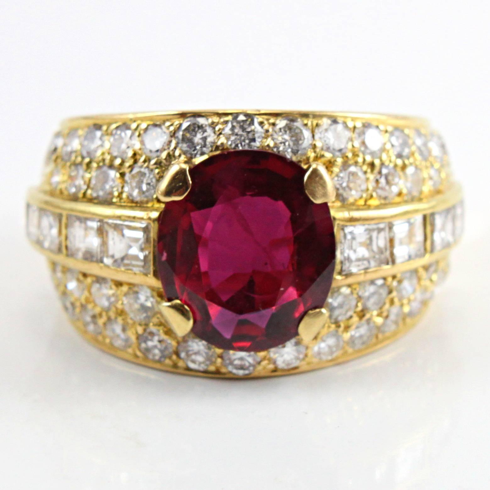 Emerald Cut Ruby Diamond Gold Ring For Sale