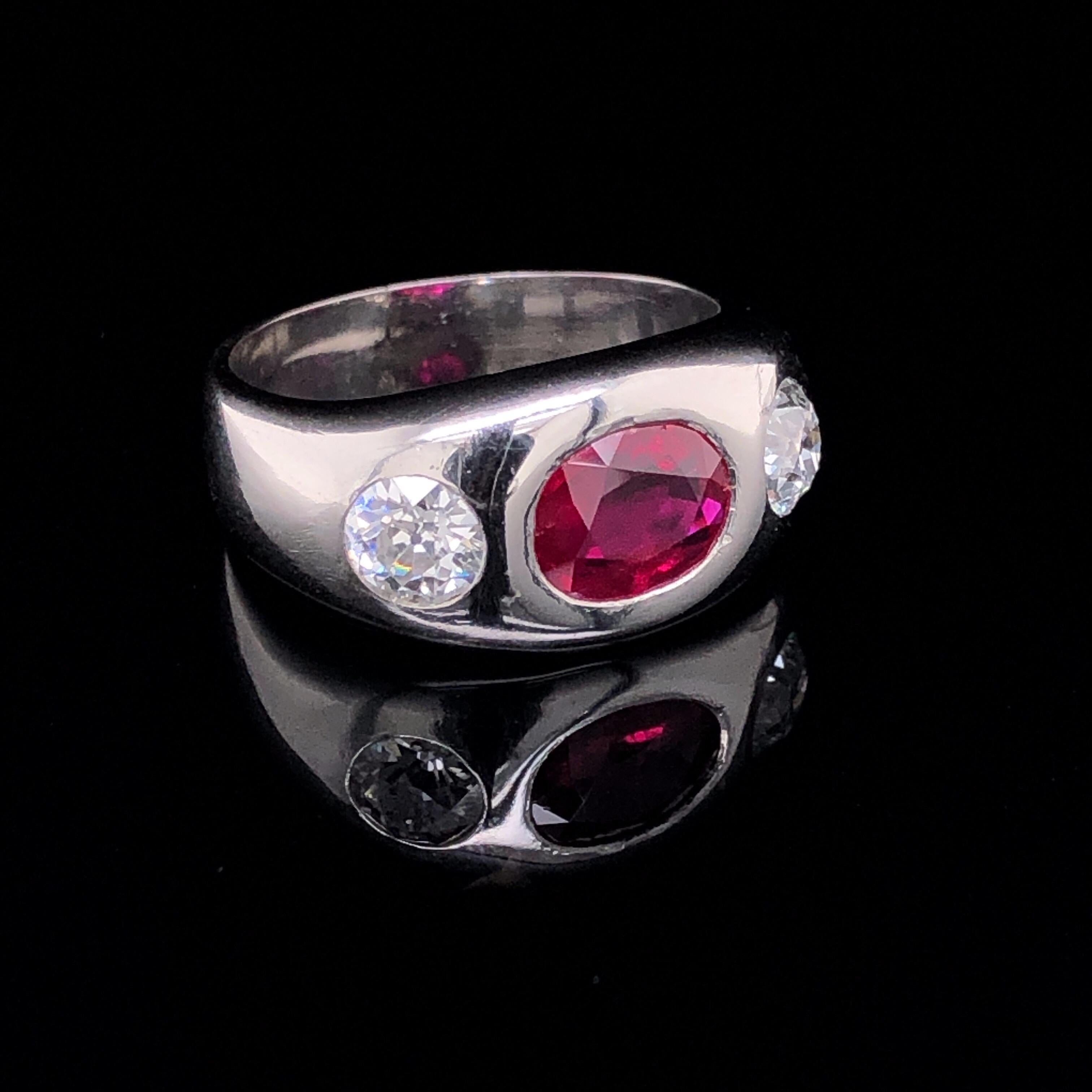 Round Cut Natural Burma Ruby and Diamond Ring