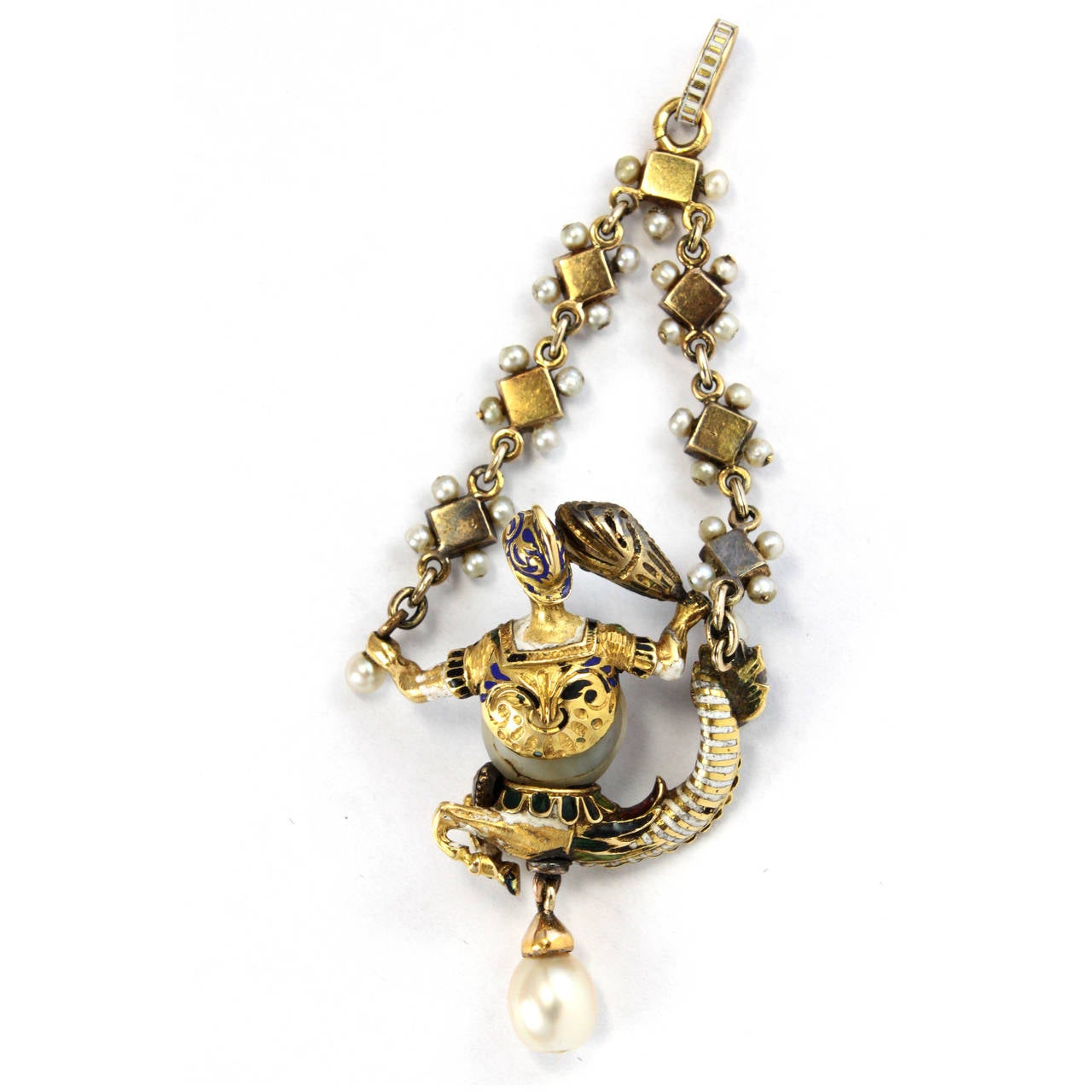 Renaissance Revival 1830s Neorenaissance Pearl Diamond Gold Pendant