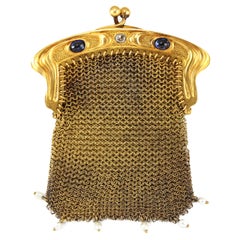 Antique Art Nouveau 15 Karat Gold Mesh Bag, 1900