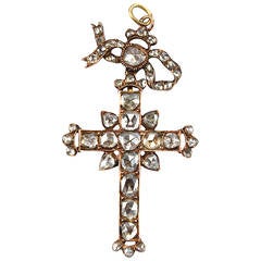 Antique Diamond Gold Cross Pendant 1830s