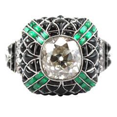 Pretty Diamond Emerald Onyx Diamond Ring