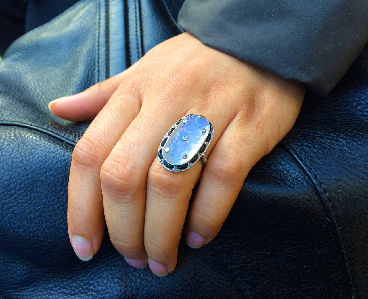 Women's Carved Moonstone Belle Epoque Ring