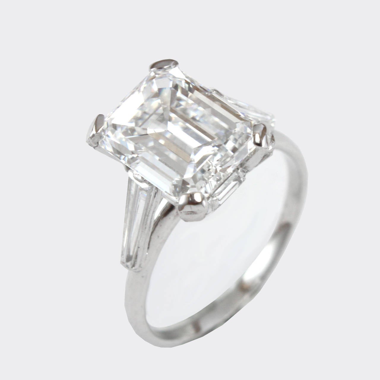 4.20 Carat E-VS1 Emerald Cut GIA Certified Solitaire and Baguette Diamond Ring 2