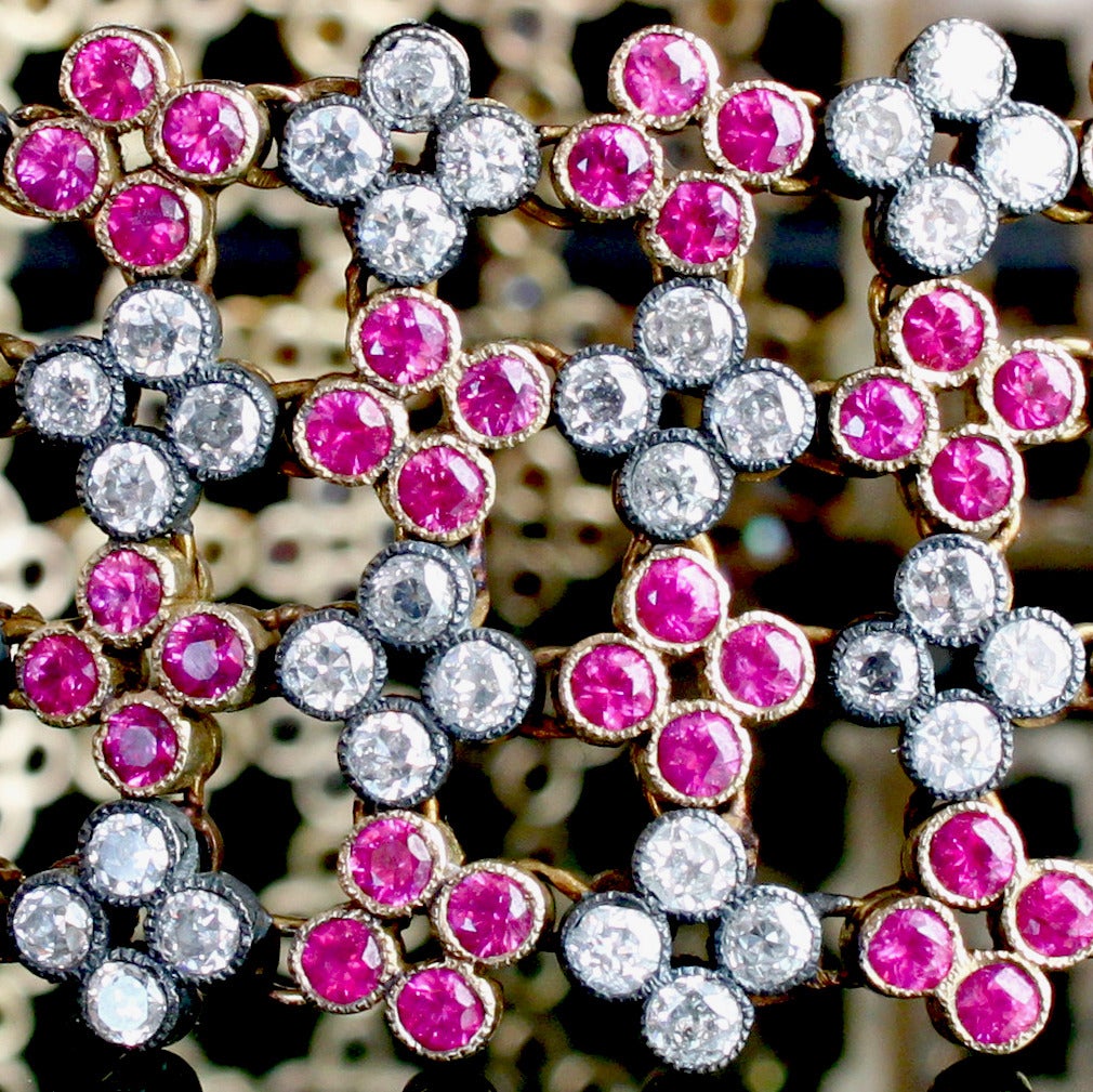 Women's Ruby Diamond Gold Quatrefoil Cluster Bracelet