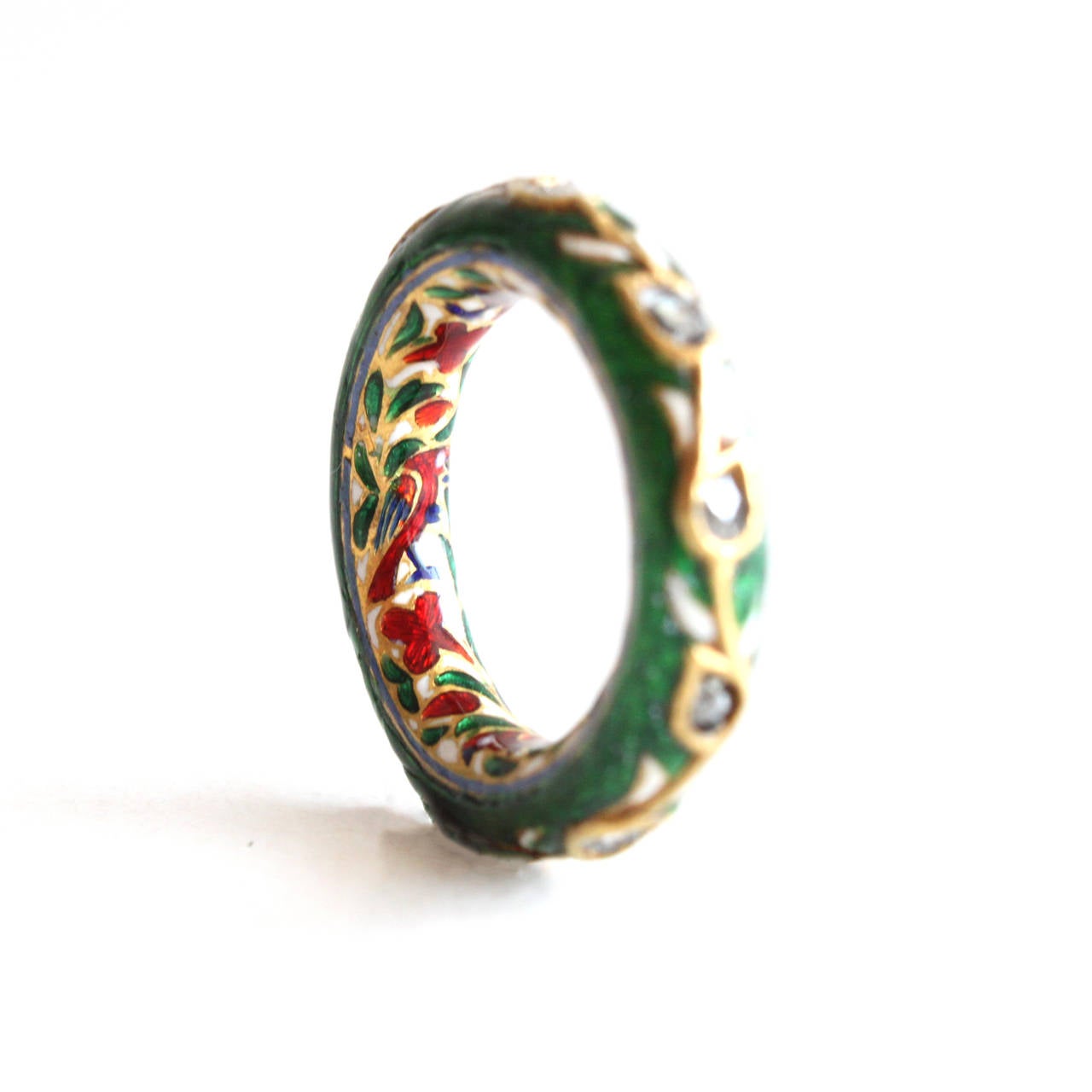 Rare Mughal Enamel Diamond Gold Band Ring 1