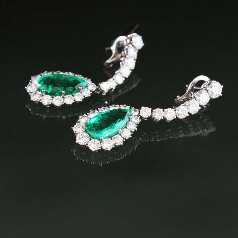 Women's Emerald Drop and Diamond Earrings For Sale